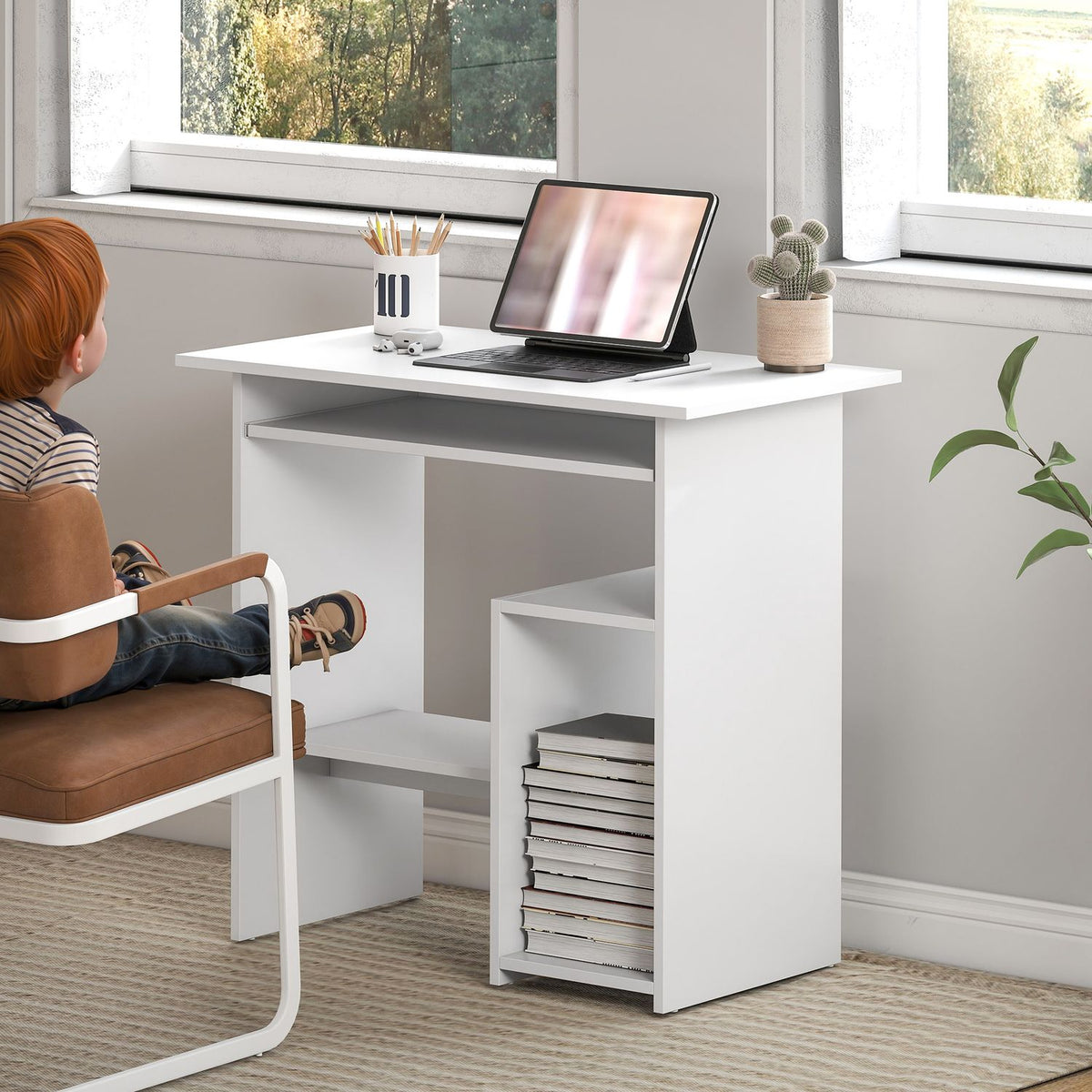 White Computer Desk, Chipboard, 80 x 45 x 75 cm