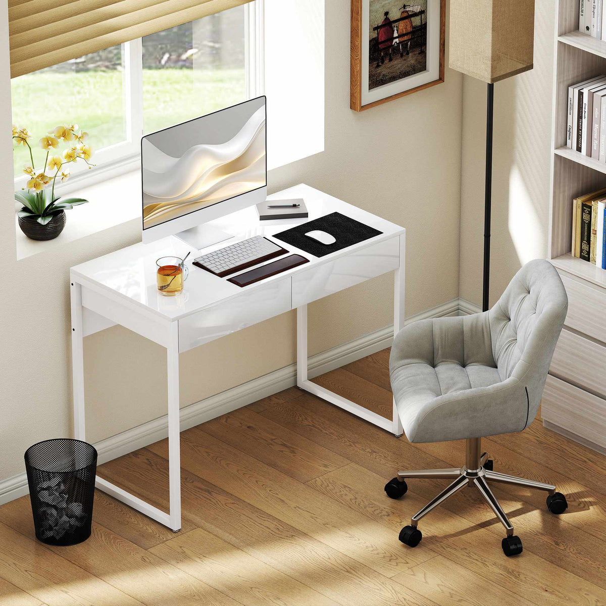 White Desk 100x50 cm with 2 Drawers for Small Spaces
