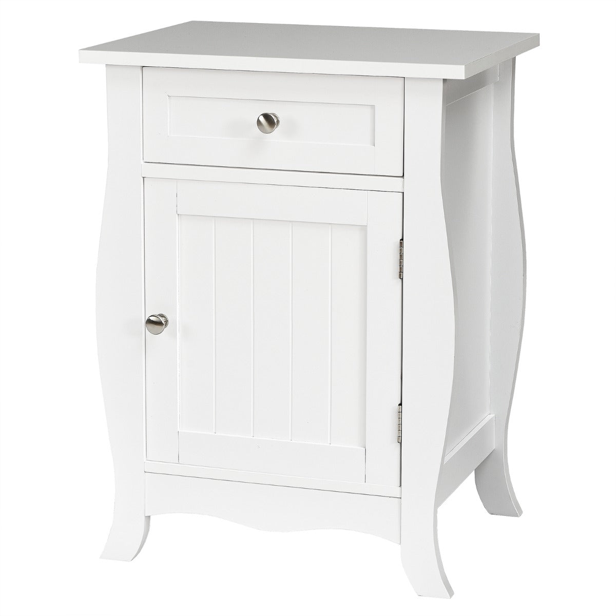 White End Table With Drawer And Door Cabinet, MDF
