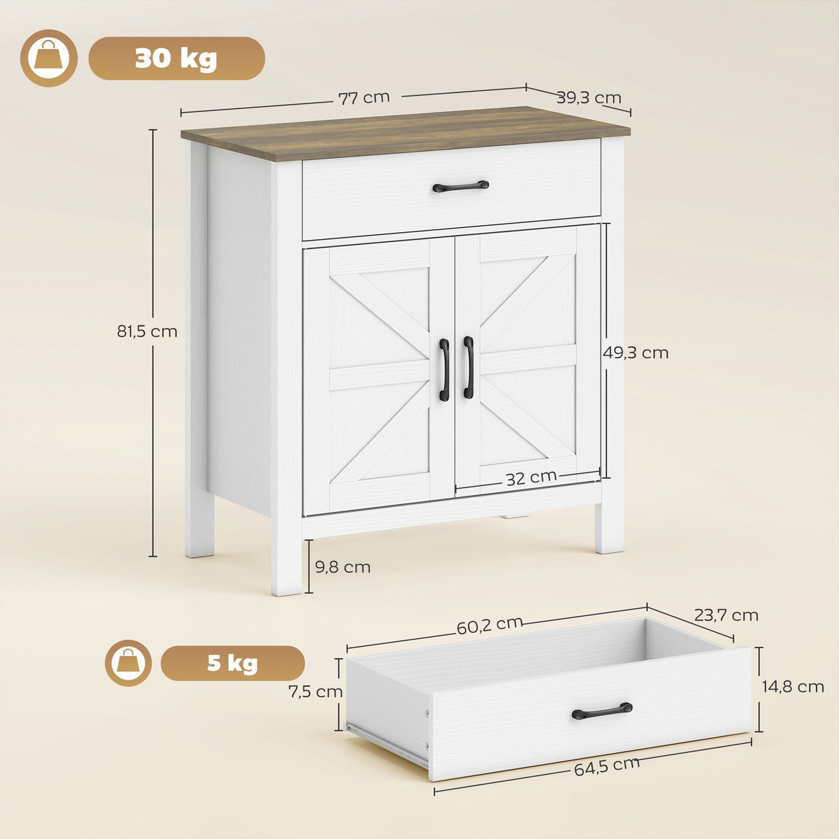 White Farmhouse Sideboard with Sliding Doors and Adjustable Shelf
