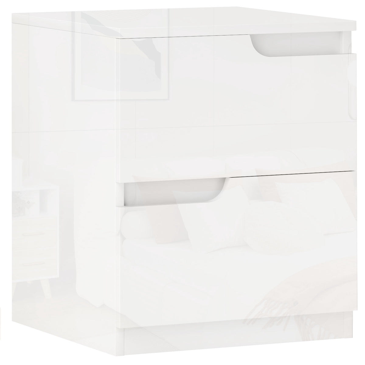 White High-Gloss Nightstand with Drawers, 40x40x48 cm