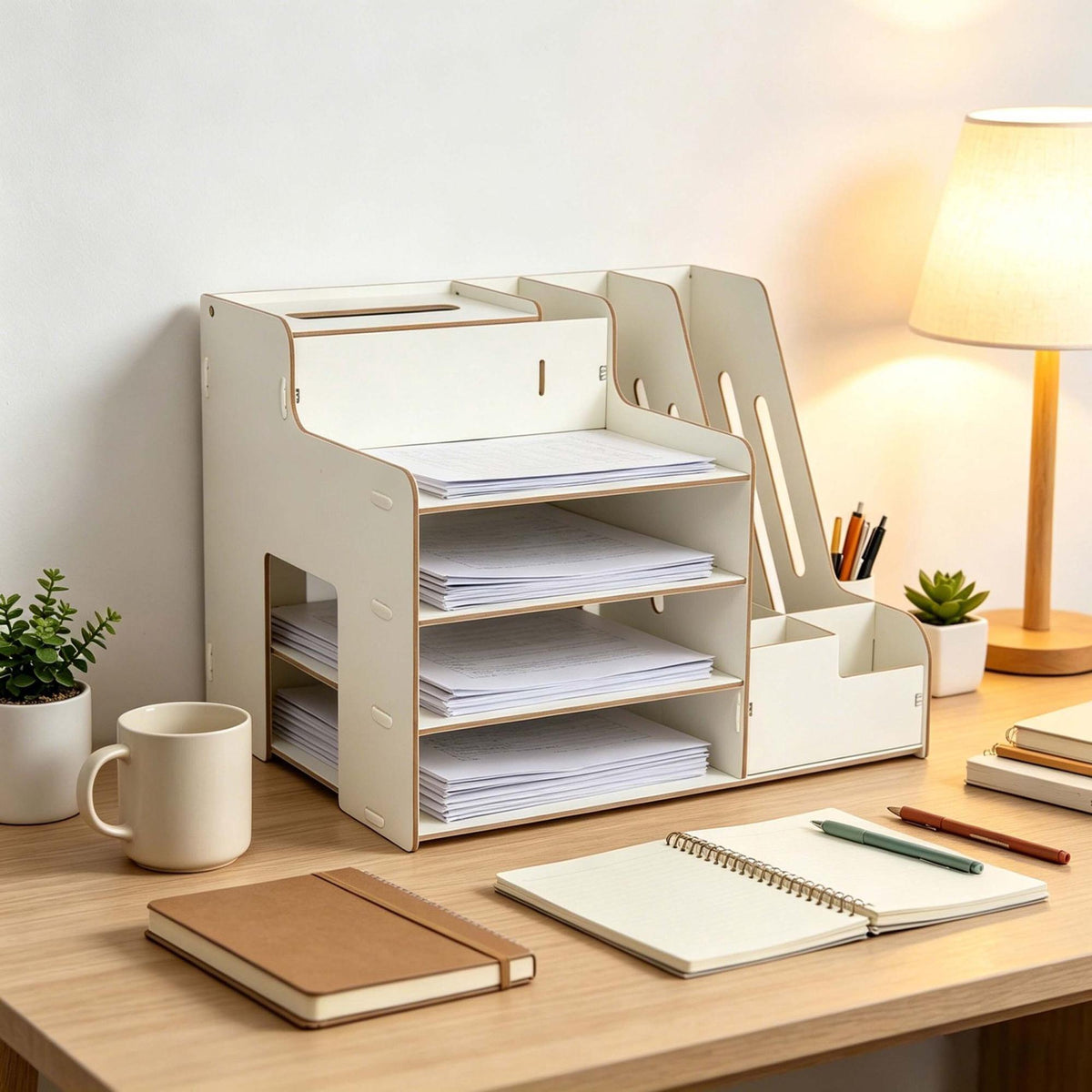 White MDF Document Organiser with File Holder