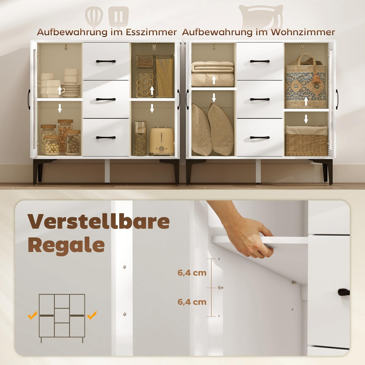 White MDF Sideboard with Soft-Close Doors and Drawers