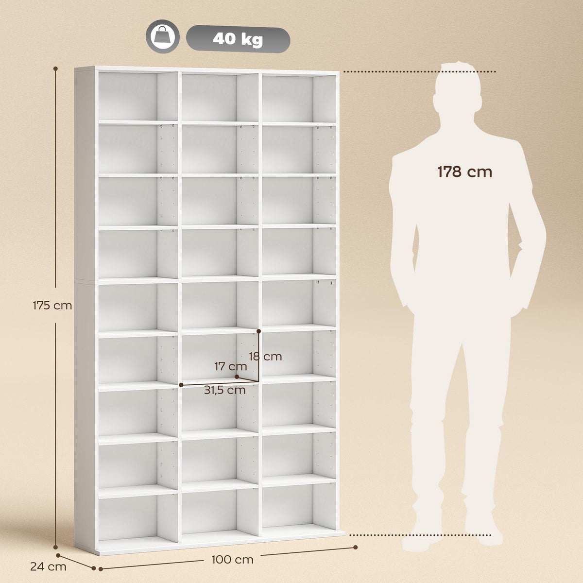 White Media Storage Shelf for 835 CDs or 500 DVDs