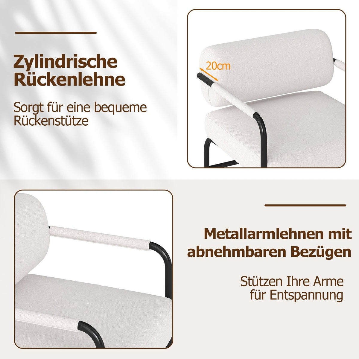 White Modern Lounge Chair with Armrests, Velvet Upholstery