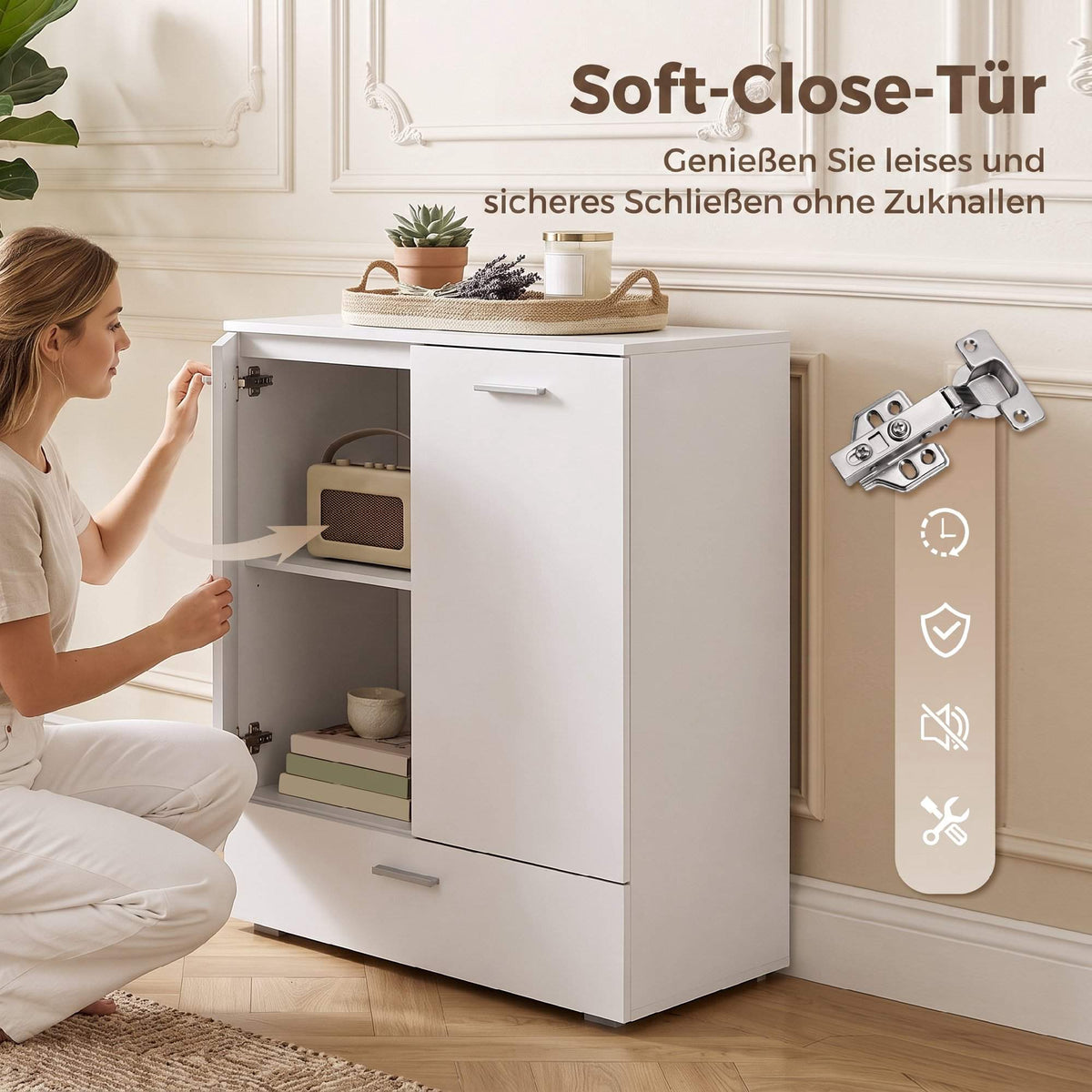White Modern Sideboard with Drawer and Adjustable Shelf