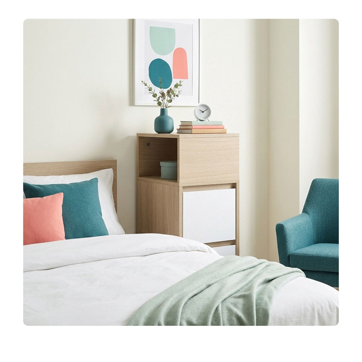 White Narrow Bedside Table with Drawers – 64x24x30 cm