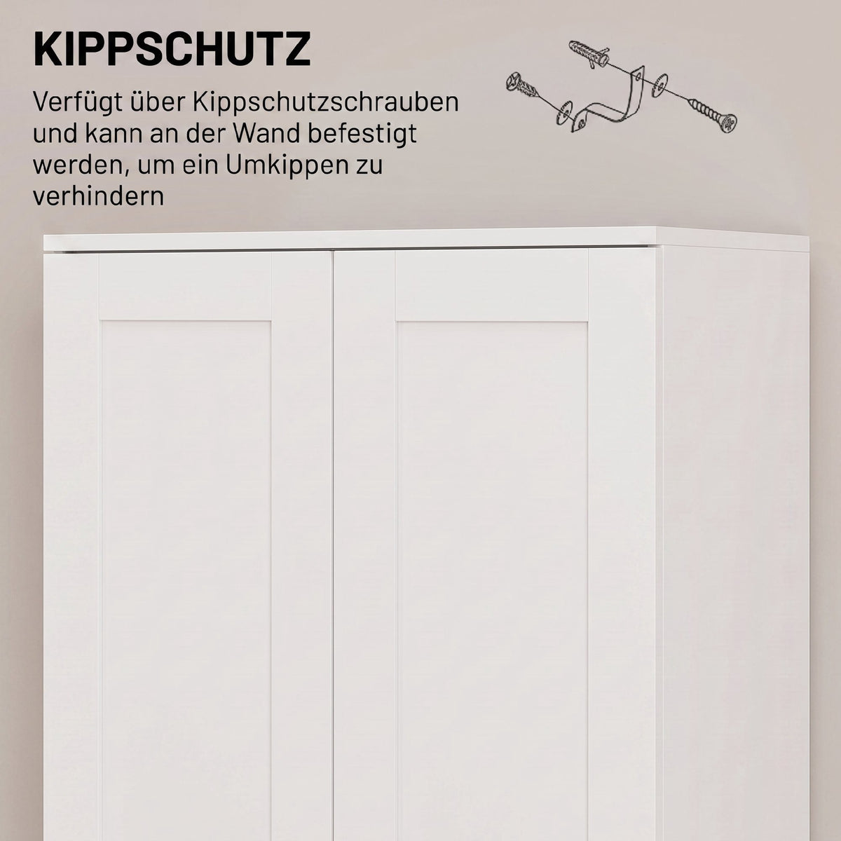 White Pantry Cabinet with Adjustable Shelves, 175 cm