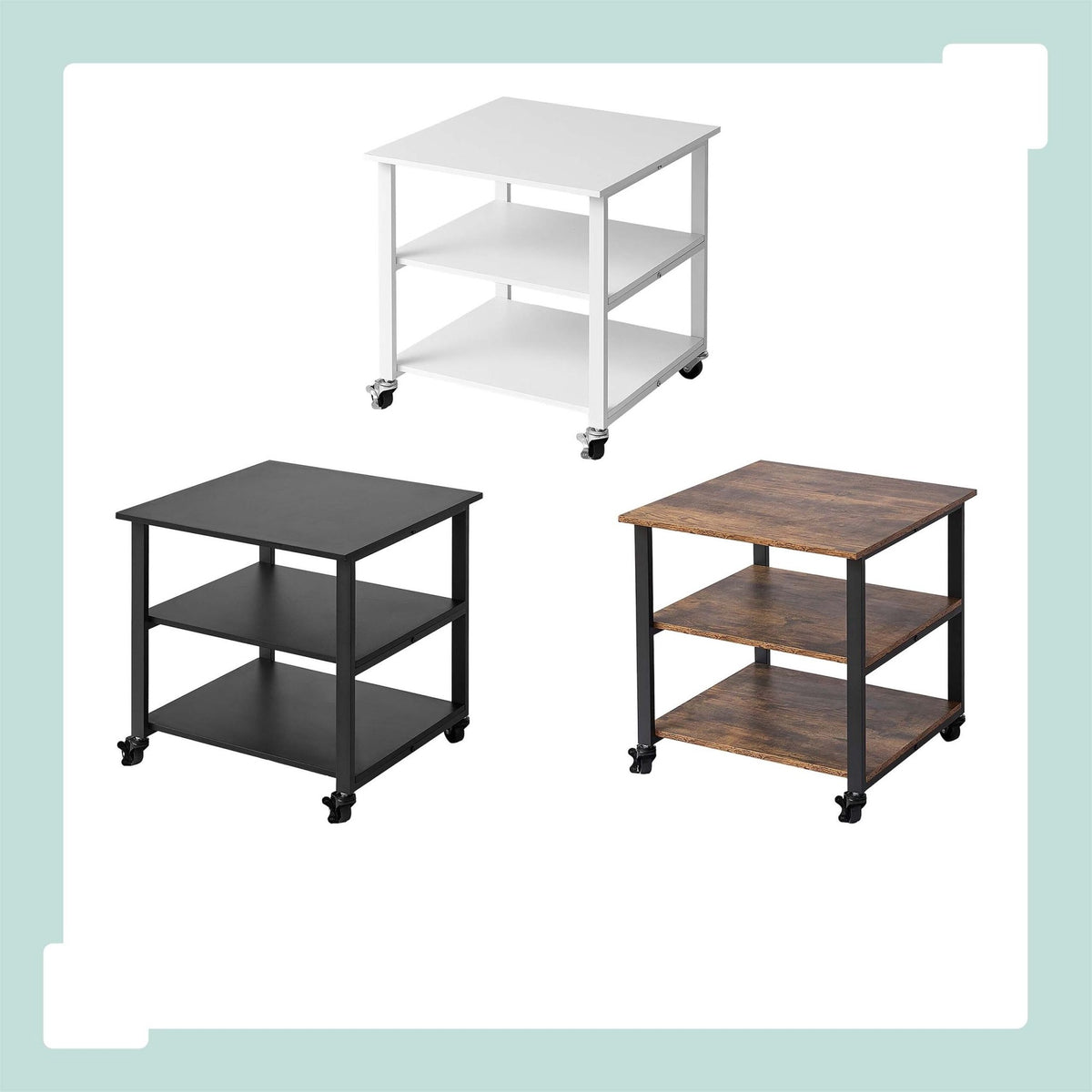 White Printer Stand with Castors – 3-Tier, Under-Desk