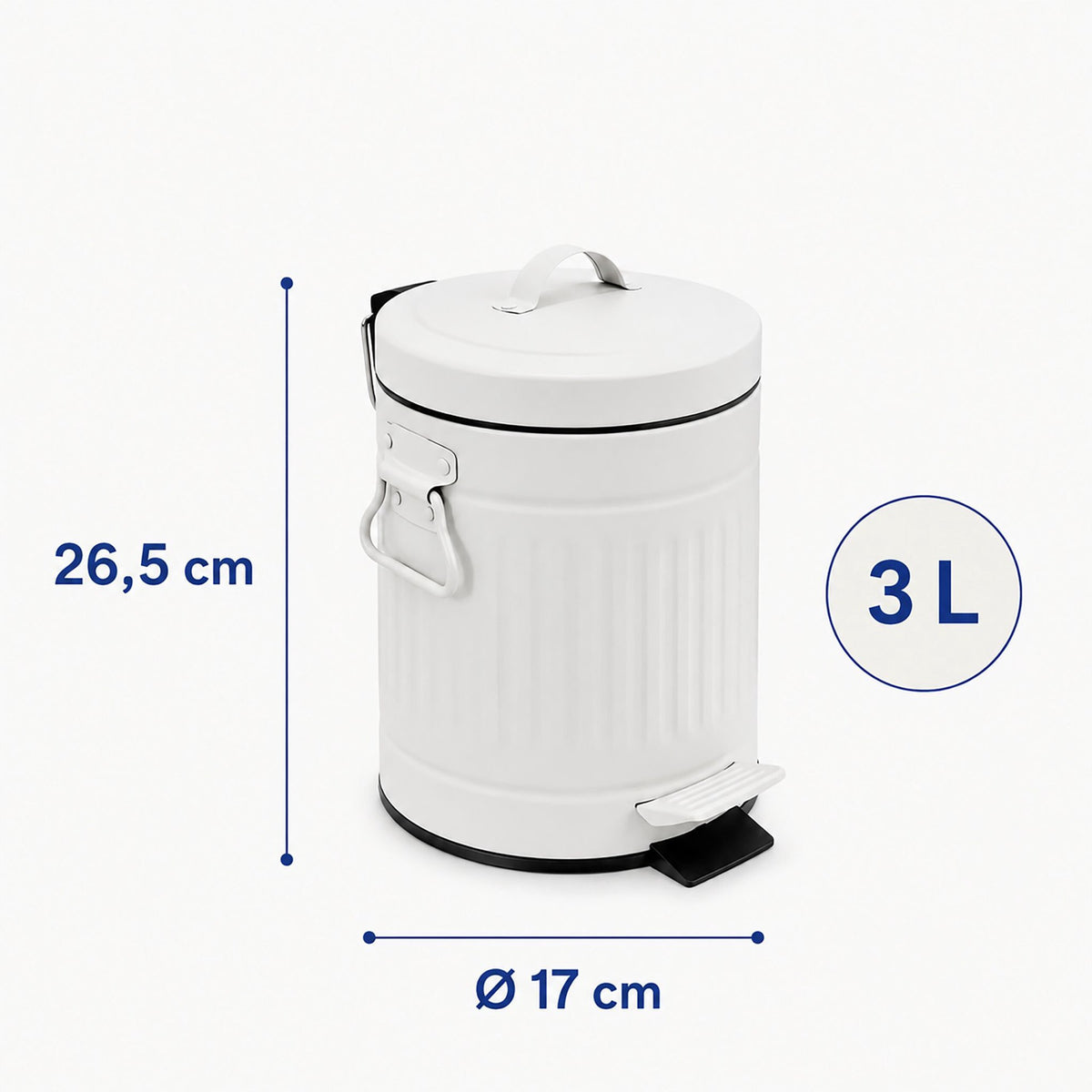 White Retro 3L Bathroom Pedal Bin with Soft-Close Lid