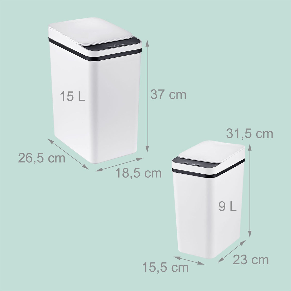 White Sensor Bins, Set of 2 – 9L & 15L Capacity