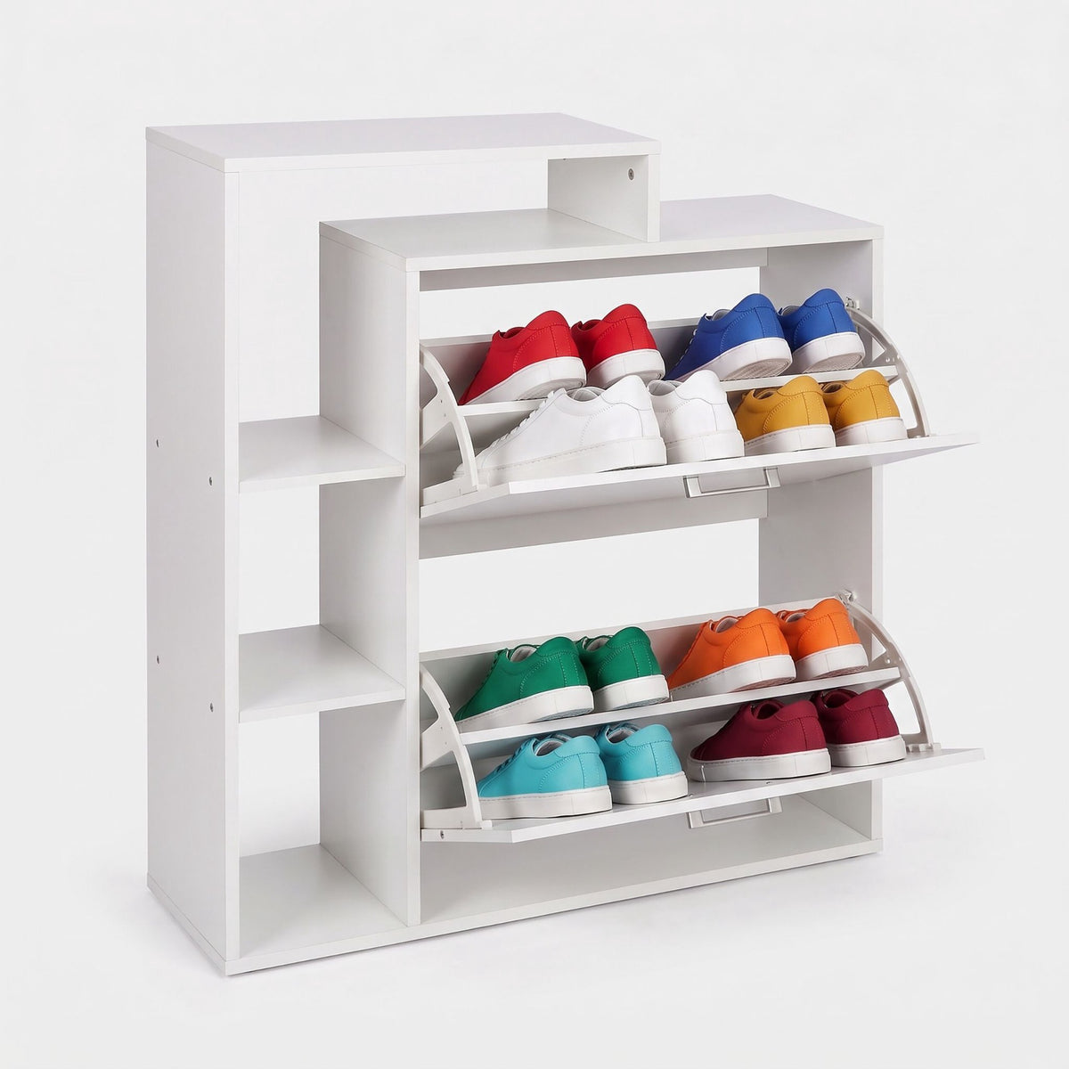 White Shoe Cabinet with 2 Flaps – Compact Hallway Storage