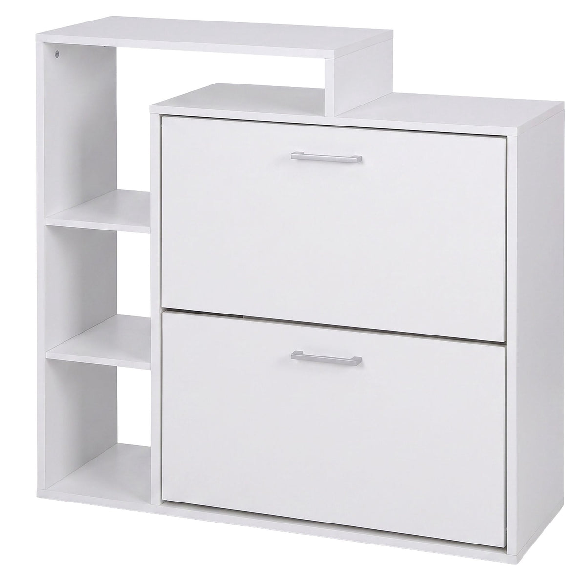 White Shoe Cabinet with 2 Flaps – Compact Hallway Storage