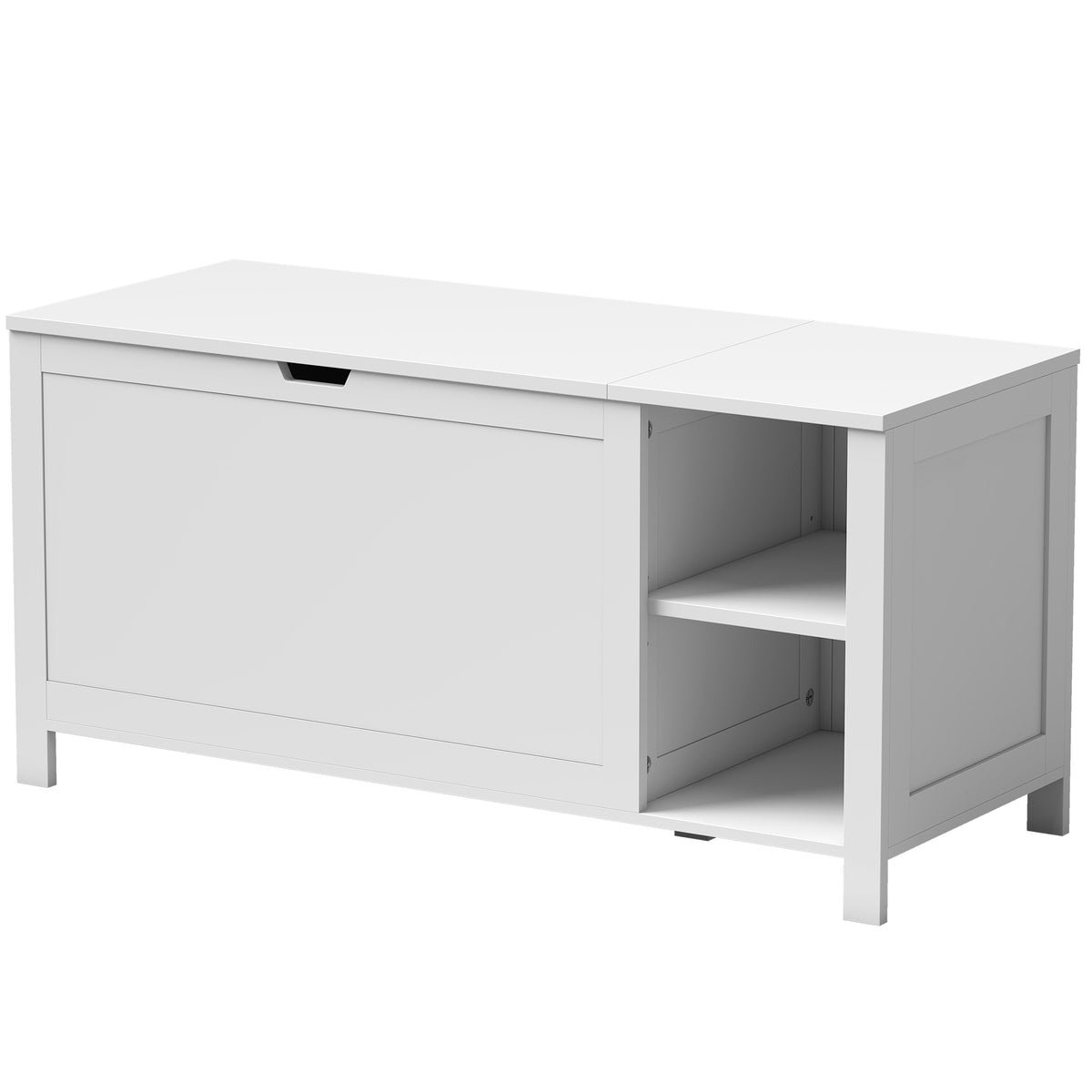 White Shoe Storage Bench with Adjustable Shelf and Seat