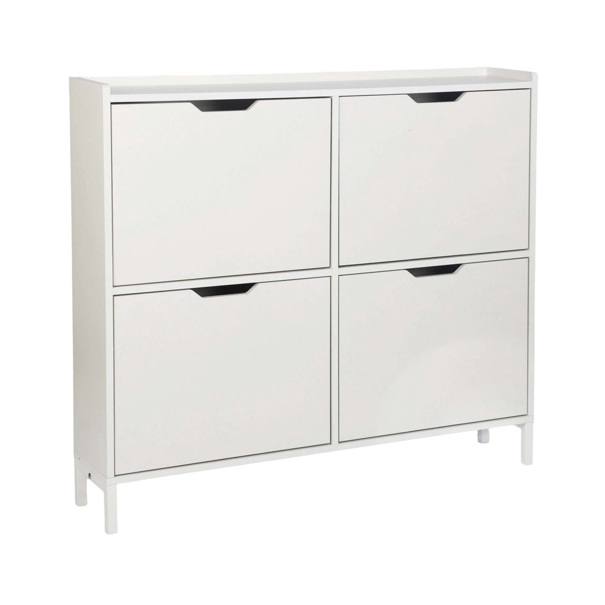 White Slim Shoe Cabinet with 4 Compartments, Space-Saving