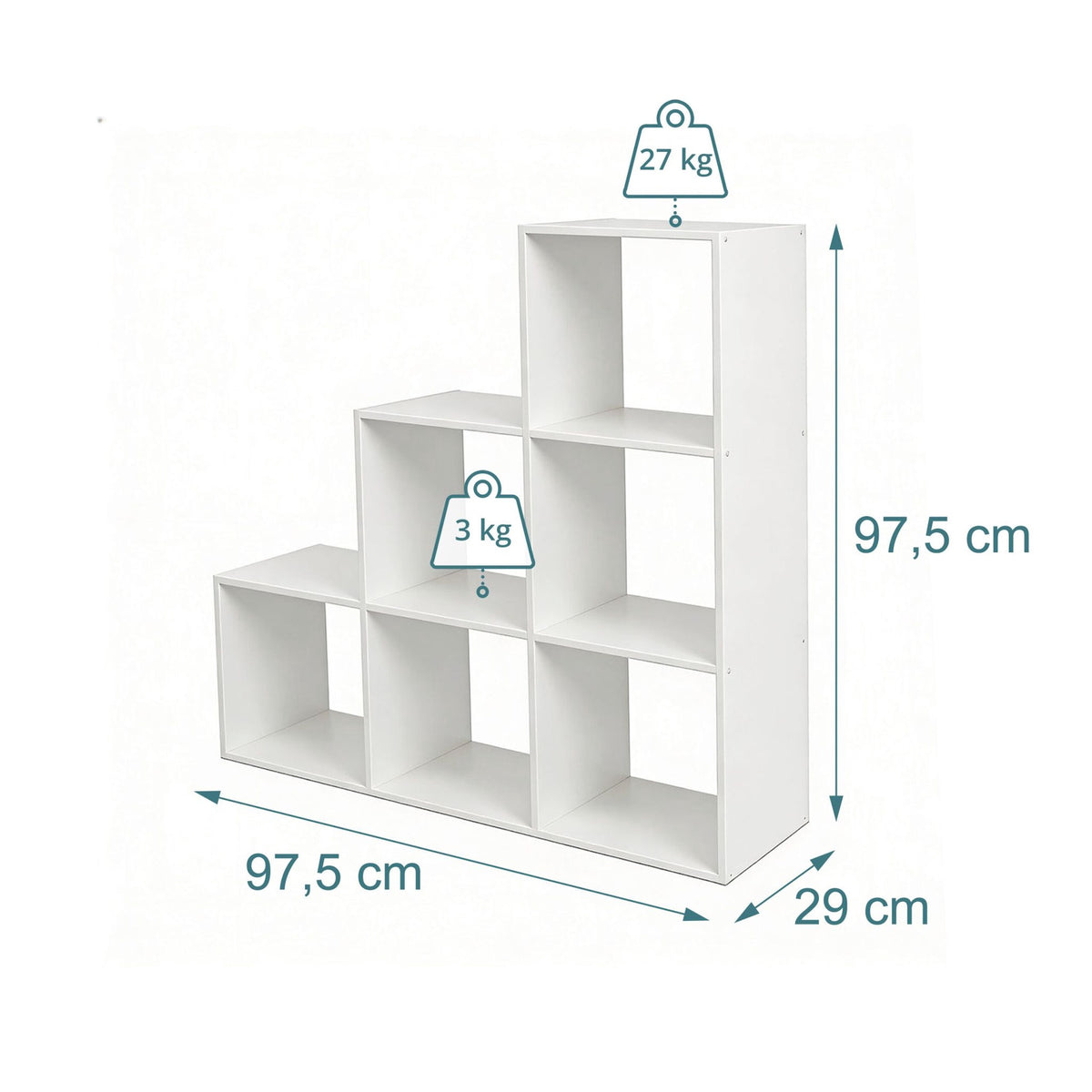 White Tiered Shelf, 6 Compartments, 97.5x97.5x29 cm