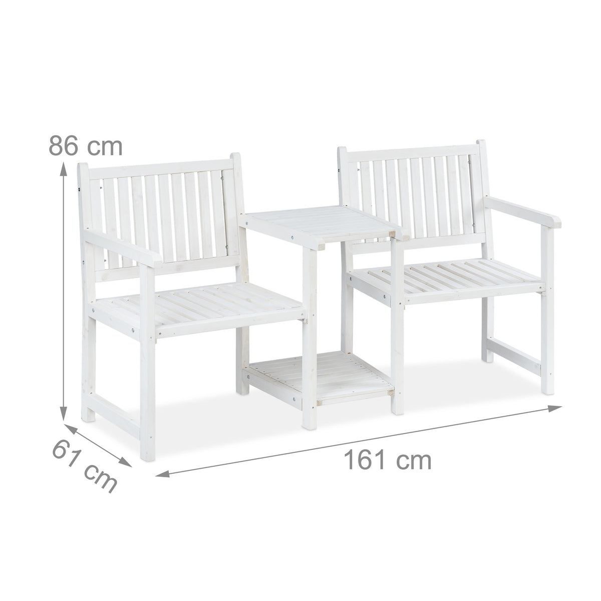 White garden bench with table