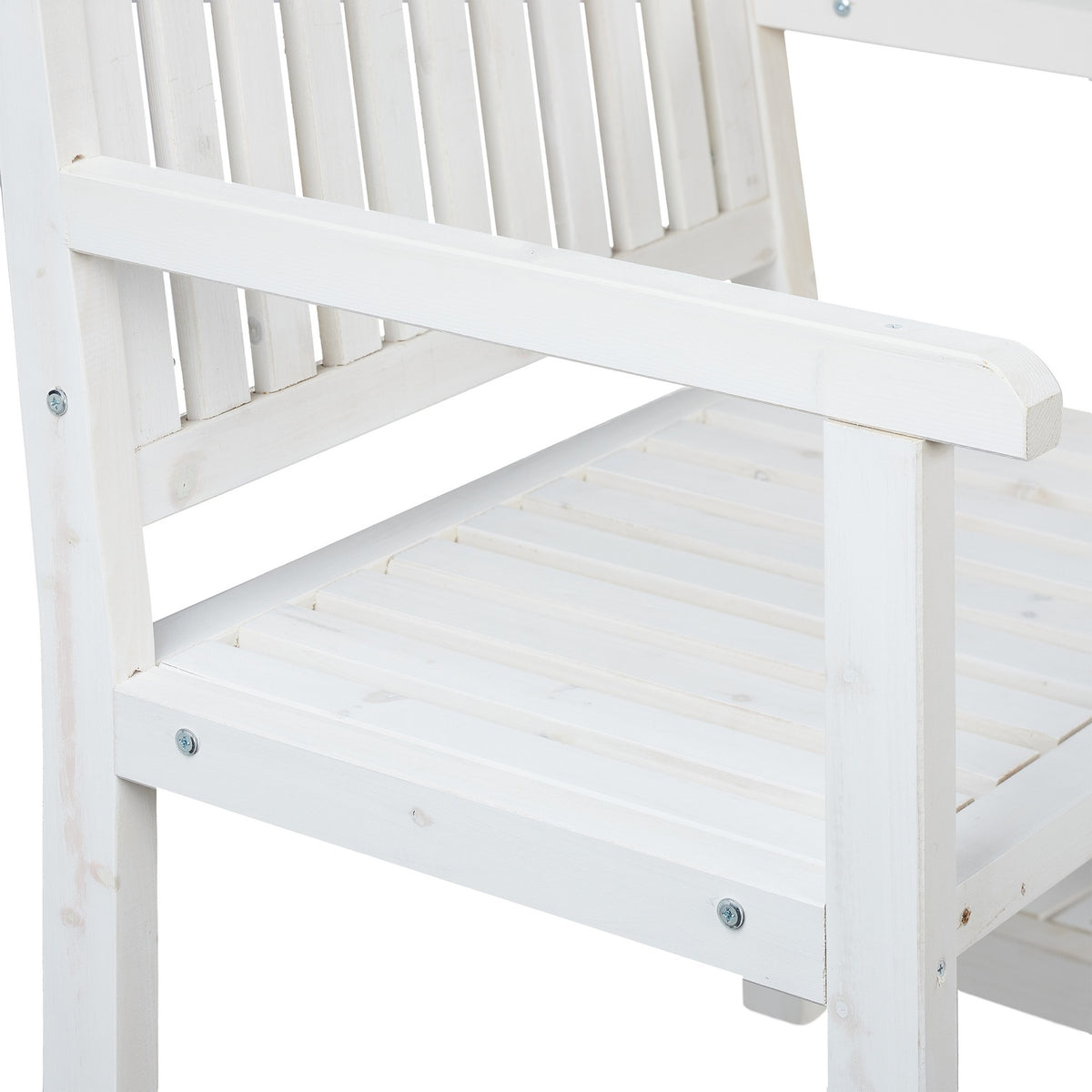 White garden bench with table
