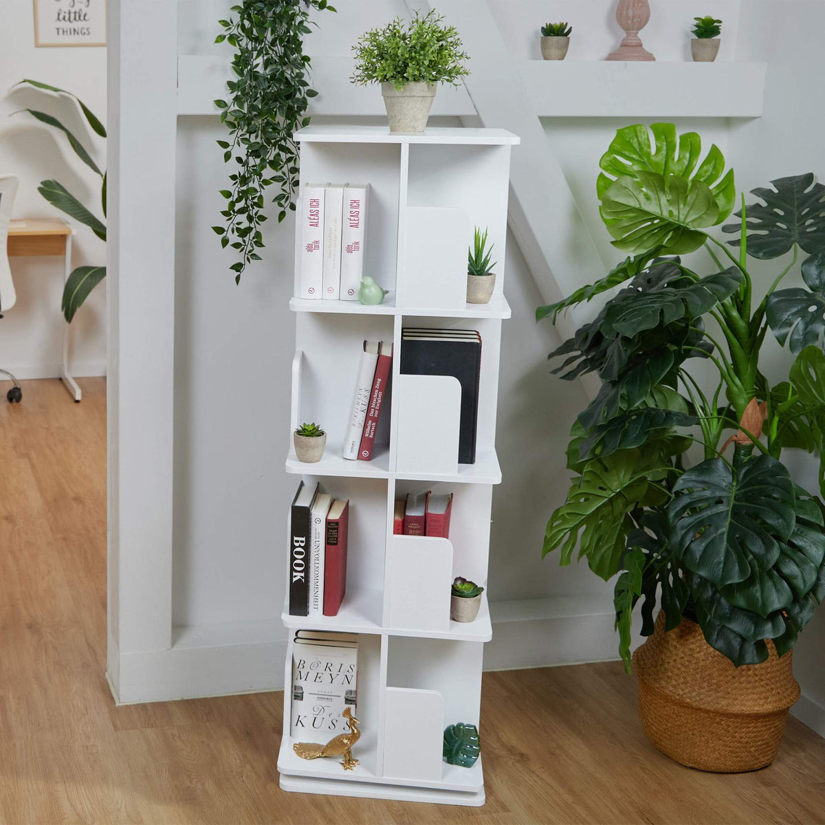White rotating bookcase