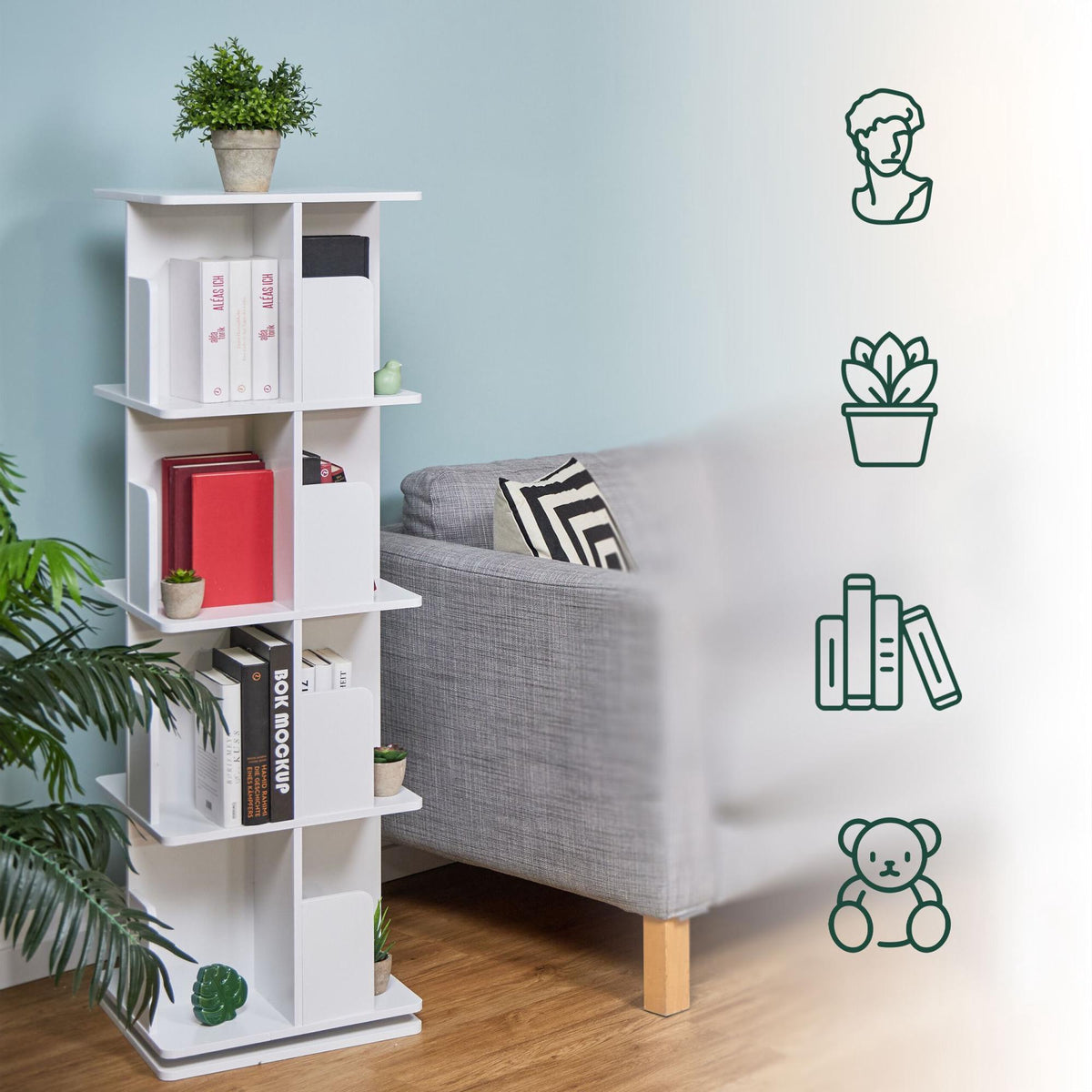 White rotating bookcase