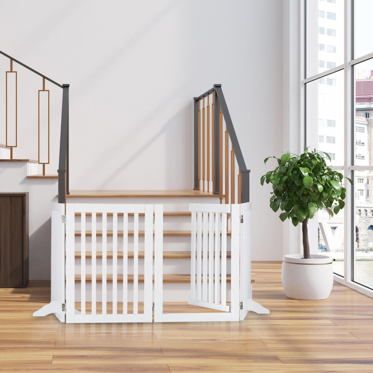 White security gate with door 70 cm