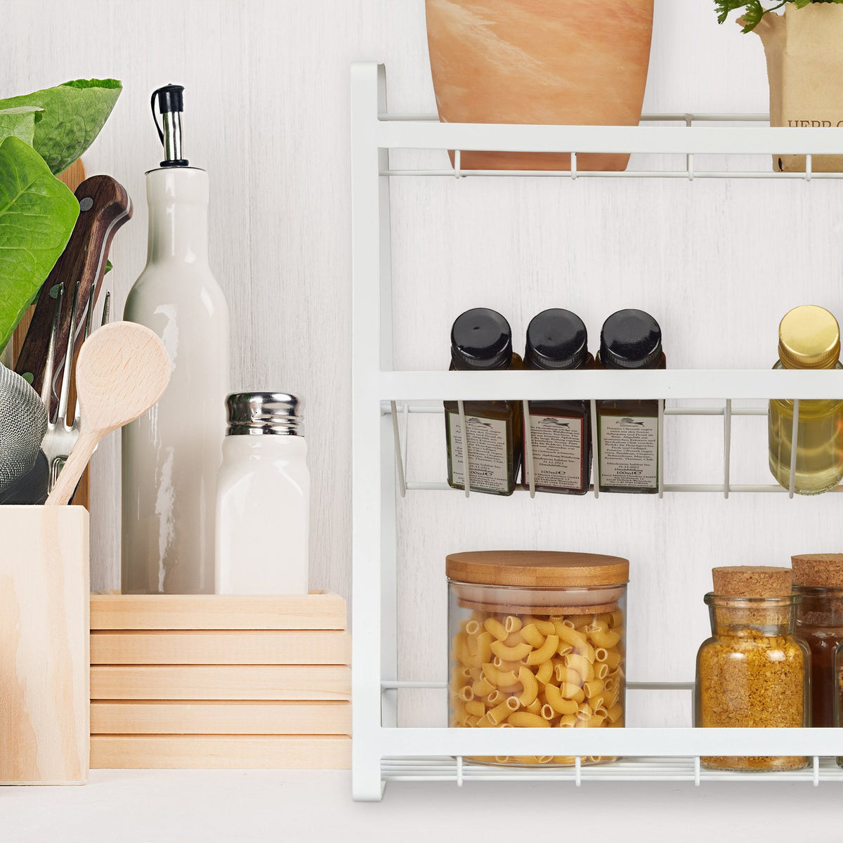 White spice rack with 3 levels