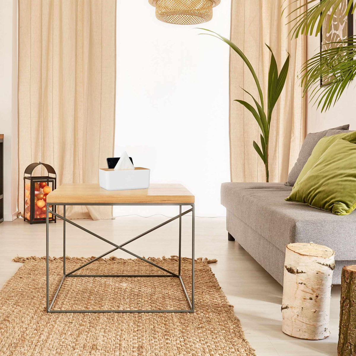 White tissue box with bamboo lid