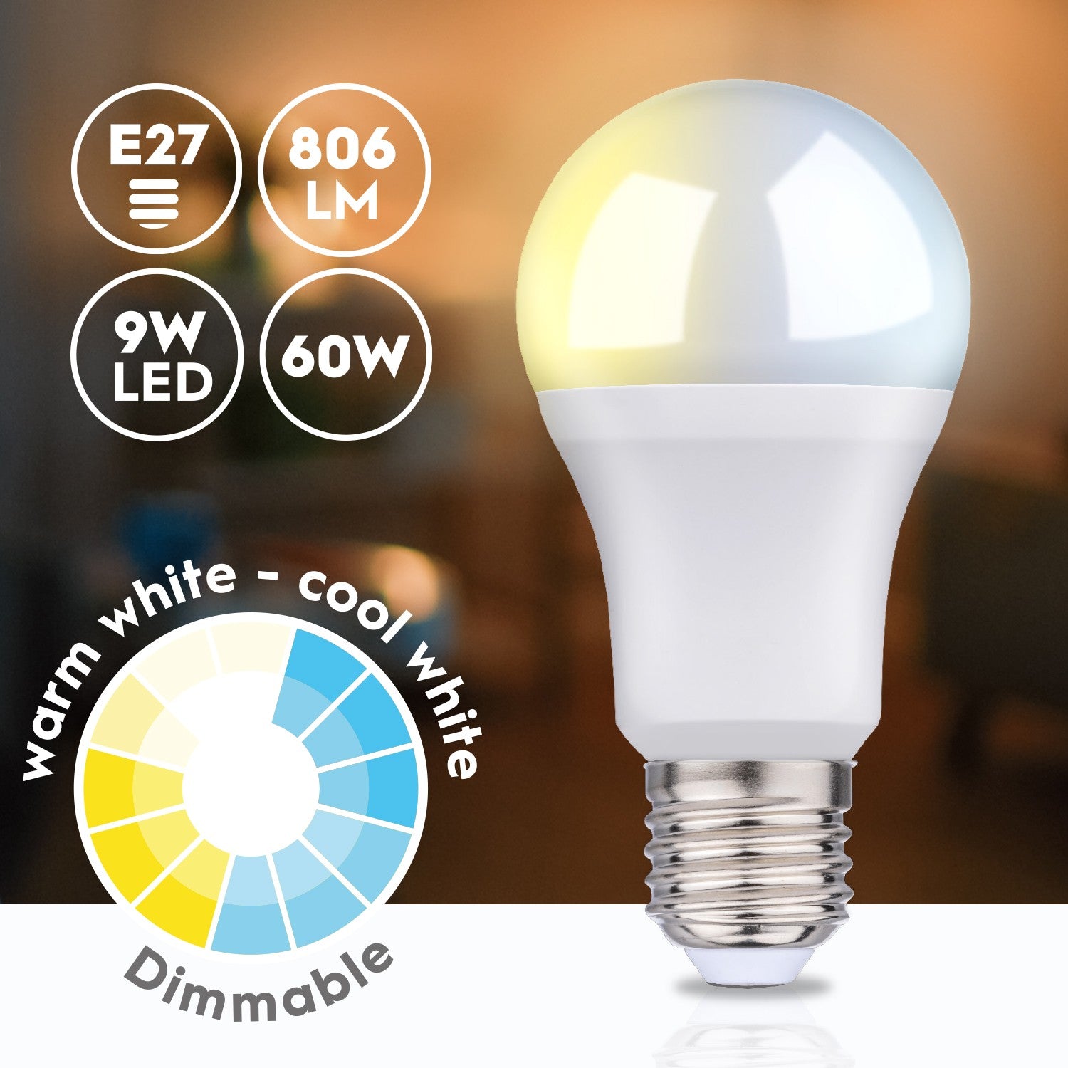 WiFi Smart E27 LED Warm/Cool white 9W 806 lm