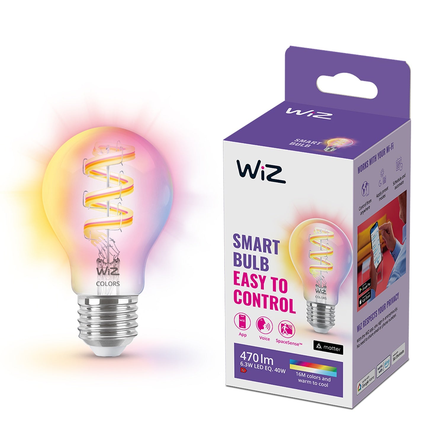 WiFi Smart LED E27 40W Filament Color + Warm-cool white 470lm