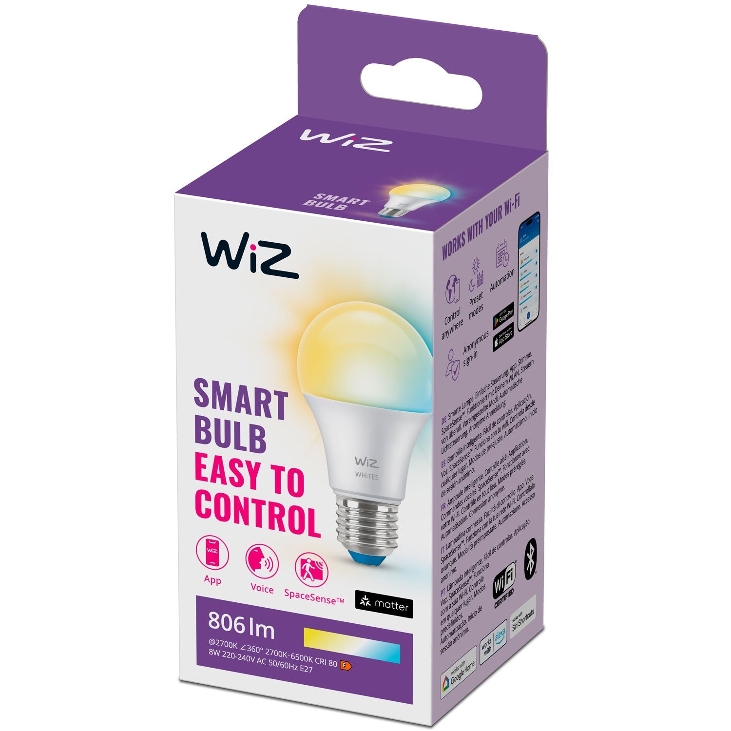 WiFi Smart LED E27 60W 806lm Warm-cool white 1-pack
