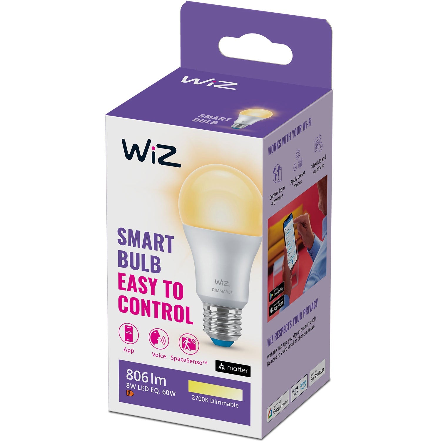 WiFi Smart LED E27 Normal 60W 806lm Dimmable warm white