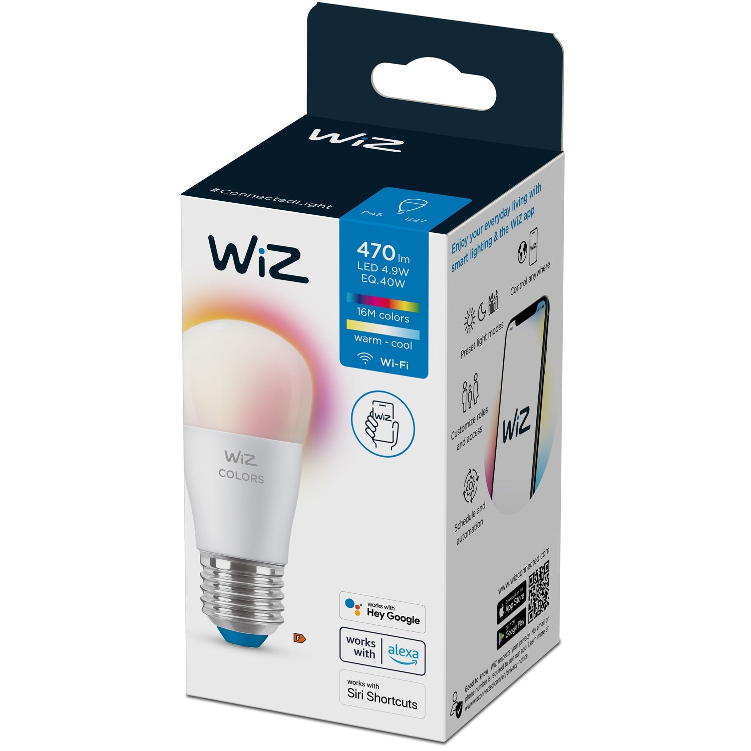 WiFi Smart LED E27 P45 40W 470lm Color