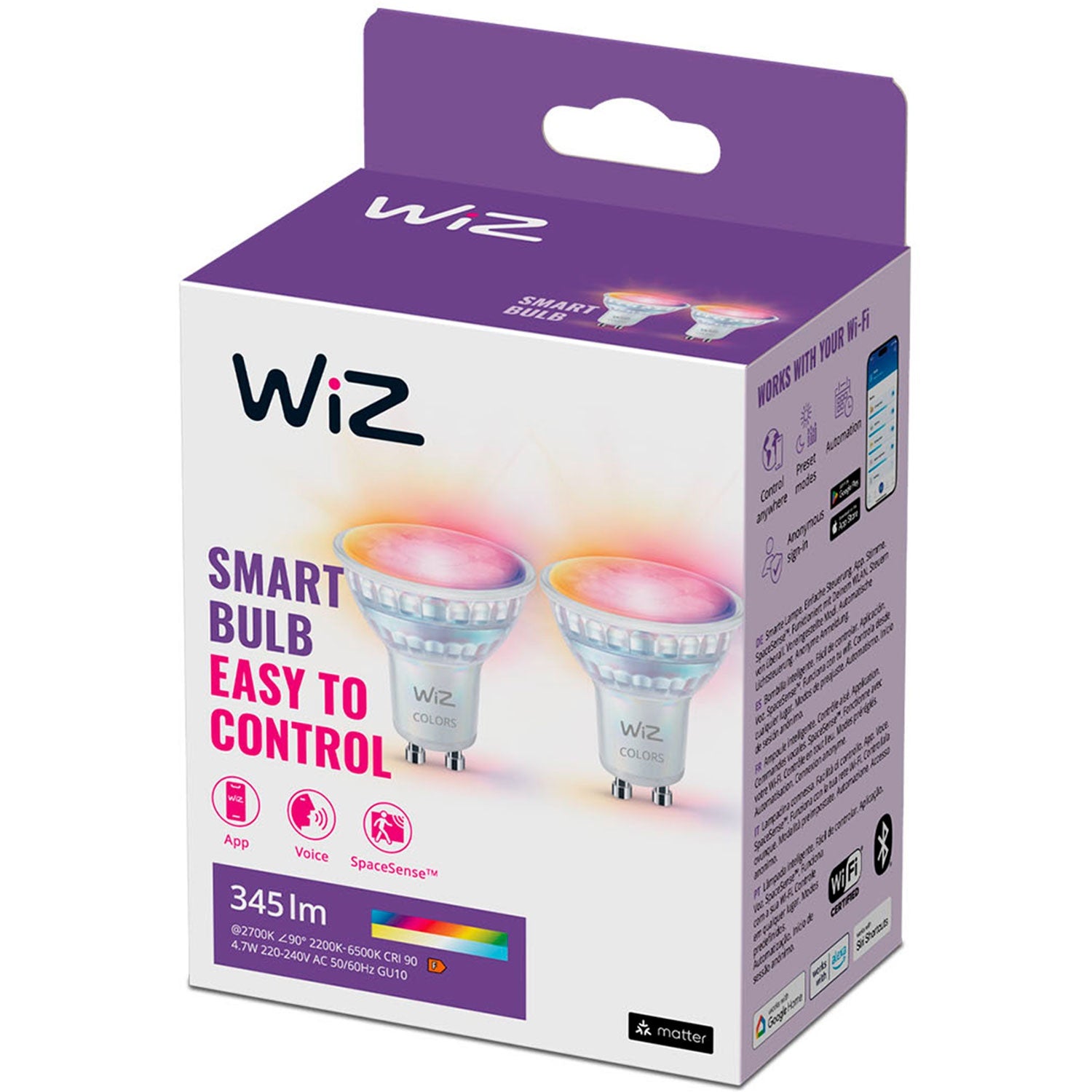 WiFi Smart LED GU10 50W 345lm Color + Warm-cool white 2-pack