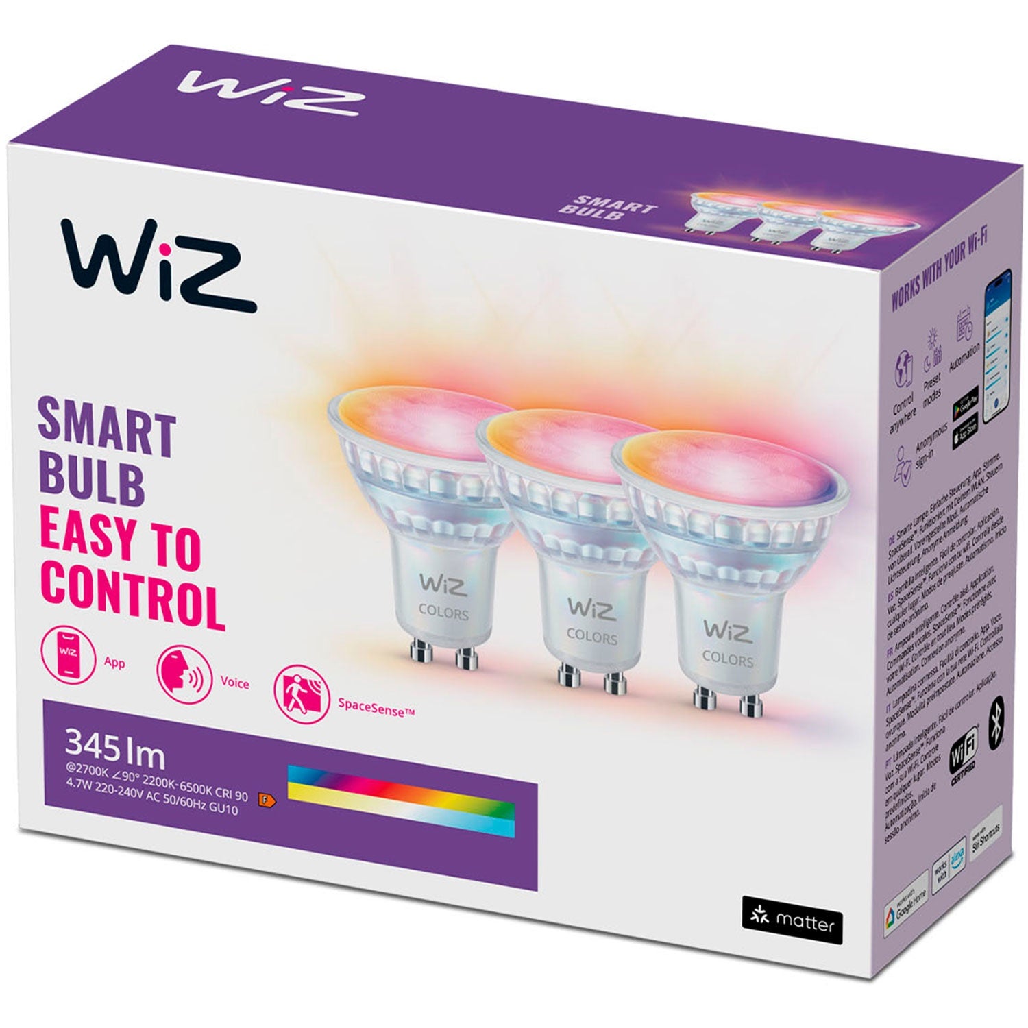 WiFi Smart LED GU10 50W 345lm Color + Warm-cool white 3-pack
