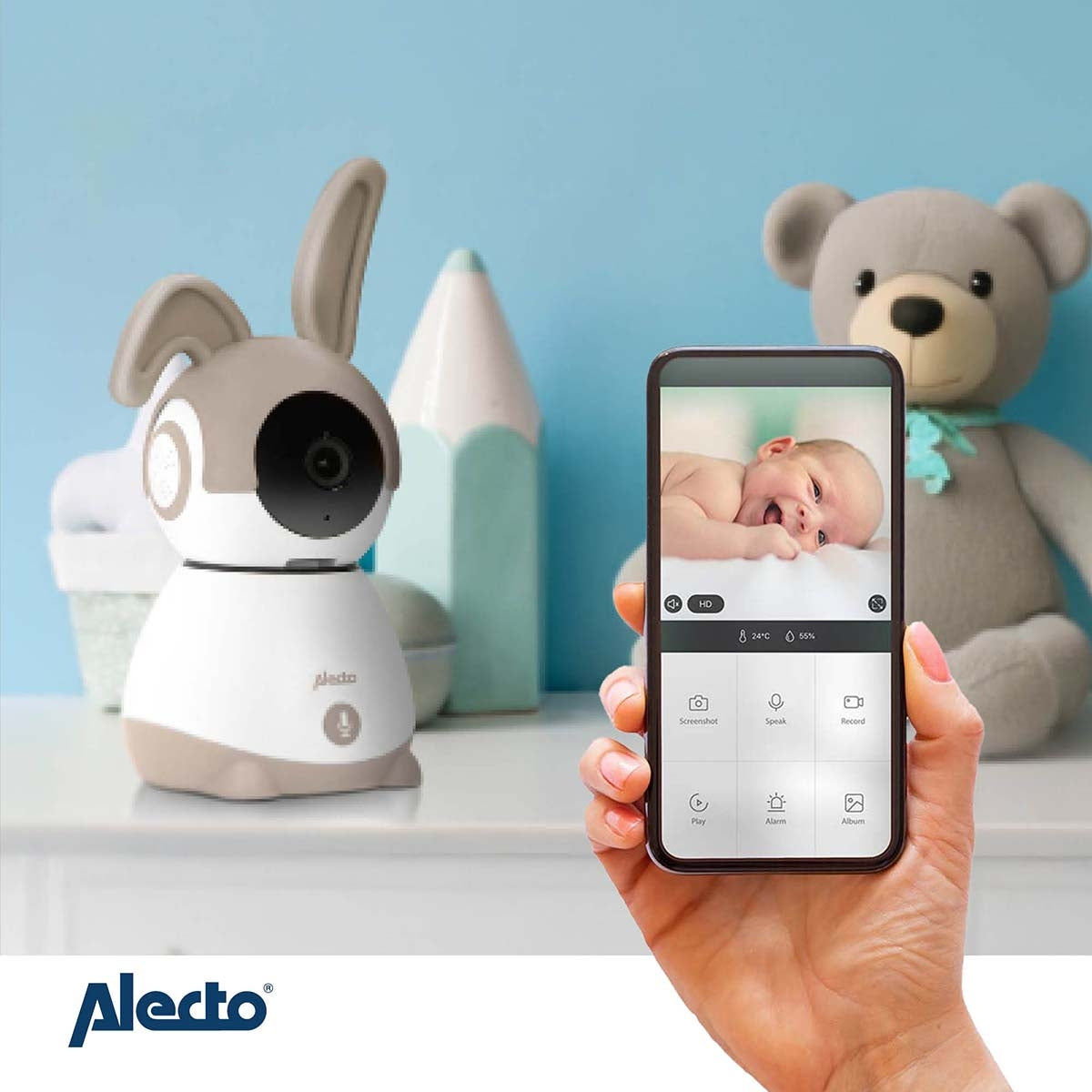Wi-Fi baby monitor with camera White/Taupe
