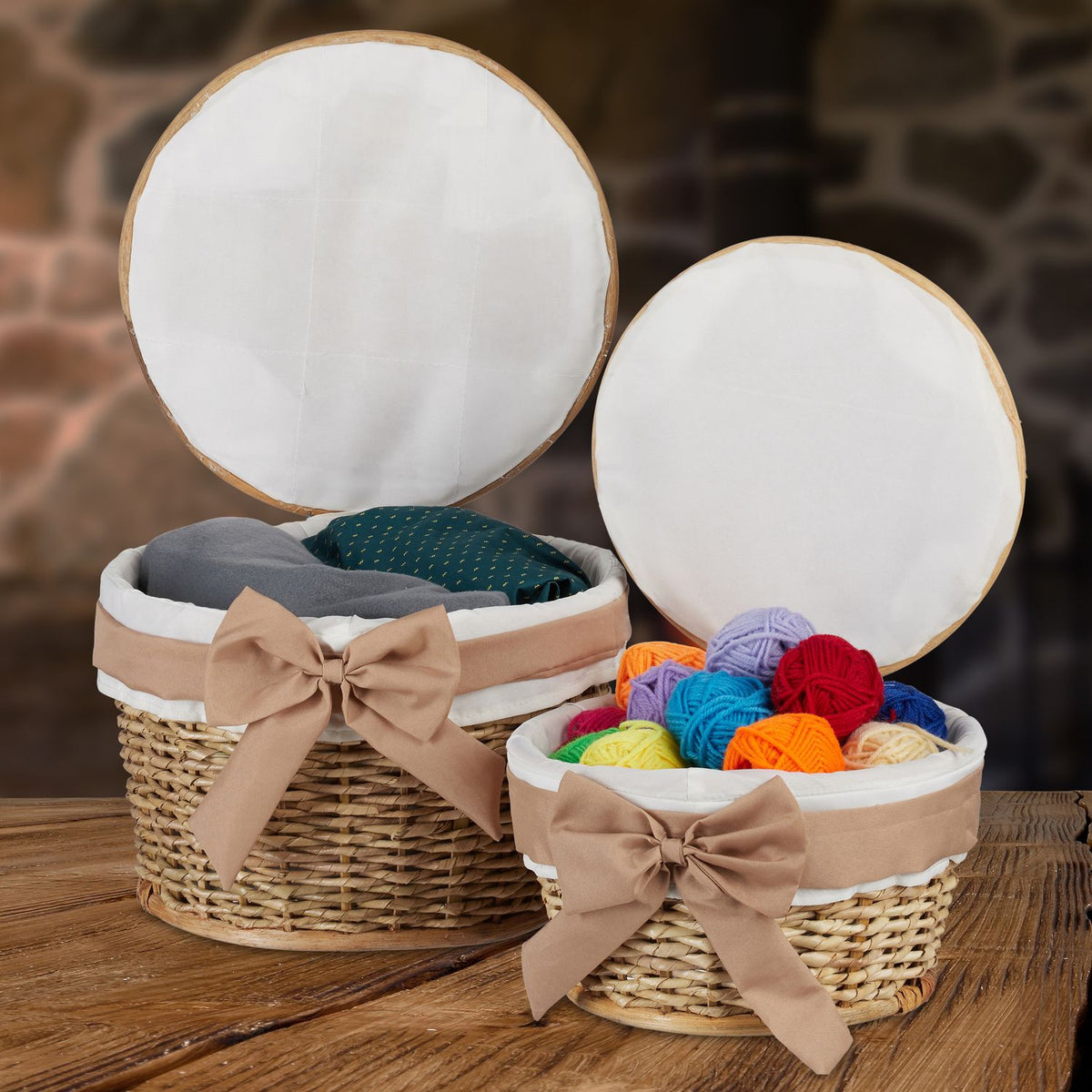 Wicker Bathroom Basket Set with Lids, 2 Pieces