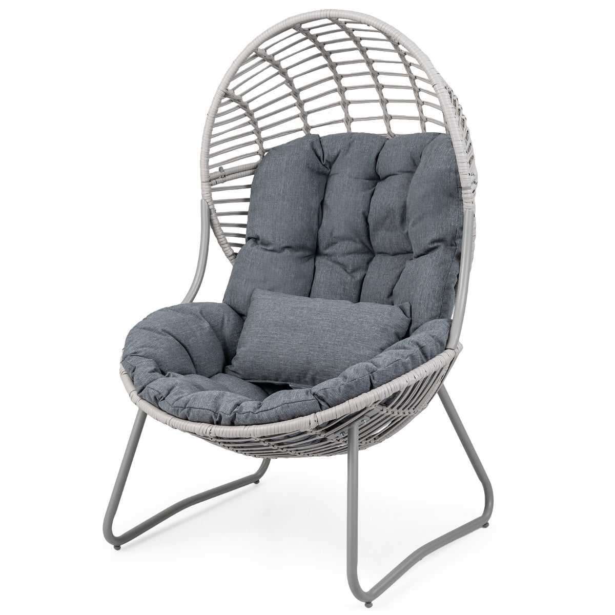 Wicker Egg Chair With Removable Cushions, Metal Frame