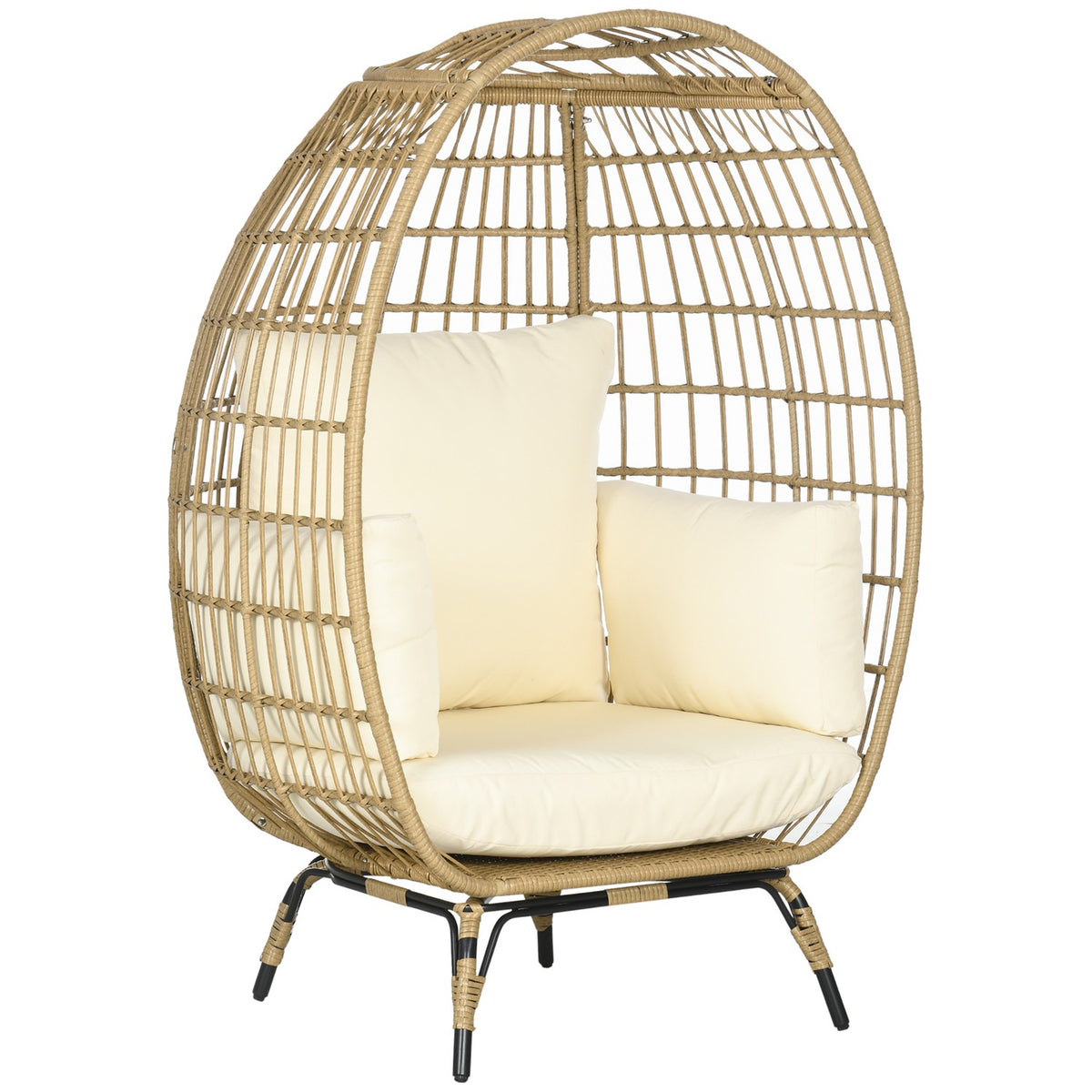 Wicker Rattan Chair Rattan Chair With Seat Cushion Raised Garden Chair For Balcony Patio Metal Khaki 105 X 97 X 150 Cm