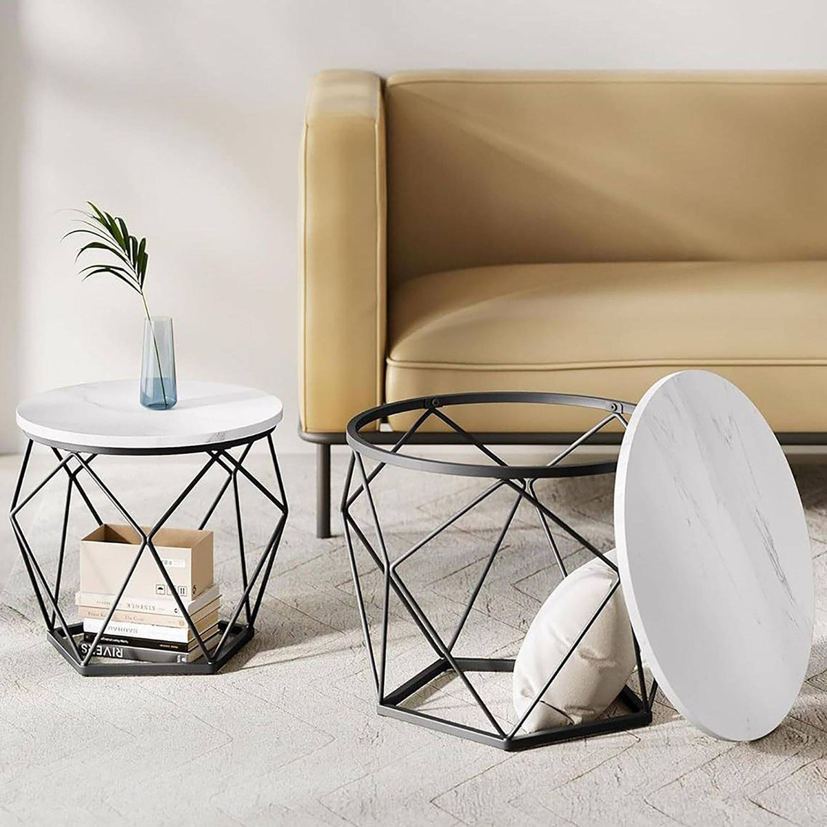 Wicker Side Tables Set, Removable Tray Tops, 2-Piece