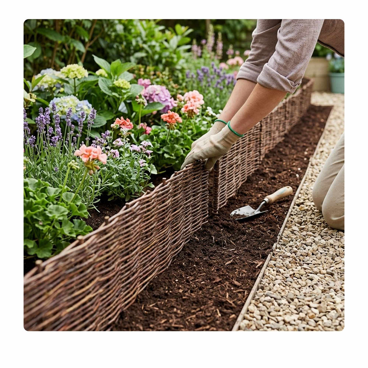 Willow Wicker Garden Edging Fence, Flexible With Pegs