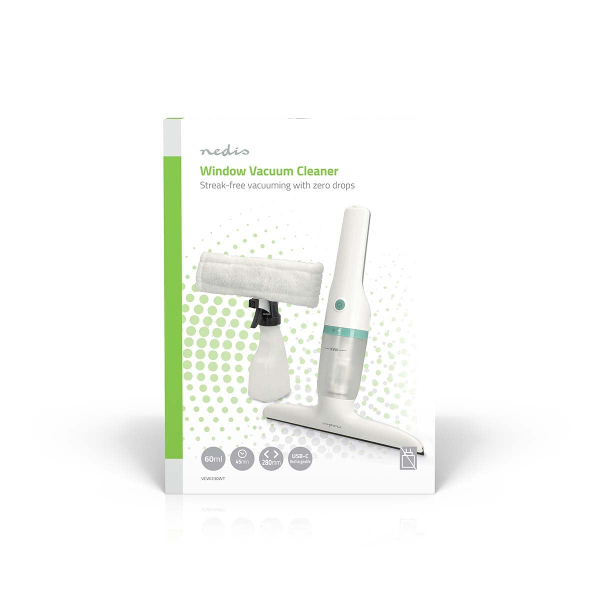 Window Vacuum Cleaner | 12 W | 1200 Pa | Capacity dirty water tank: 60 ml | Removable dirty water tank | Green / White