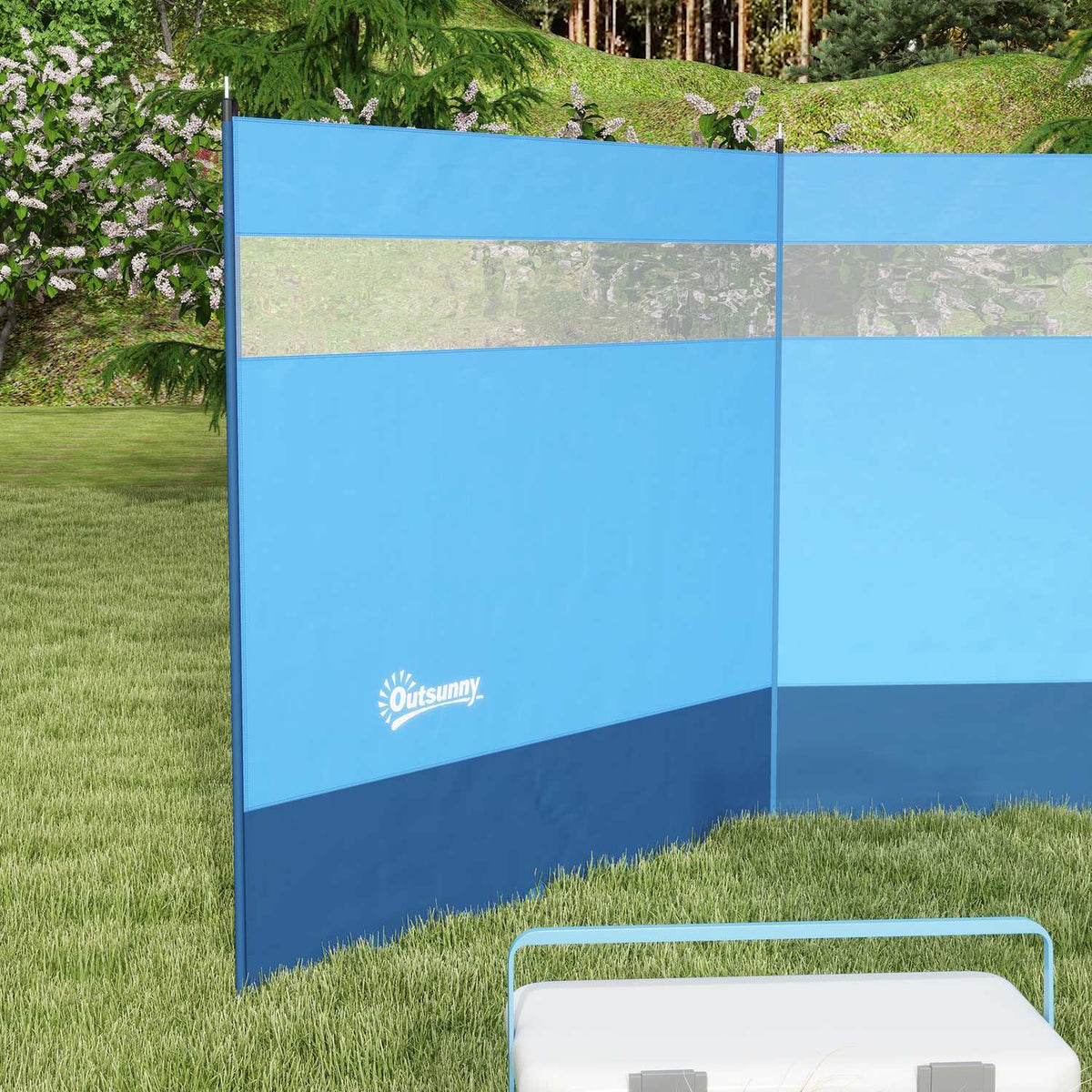Wind protection foldable camping privacy screen with light source window pegs ropes windbreak fence beach wind protection beach protection for camping garden, beach, terrace 440 x 140 cm blue