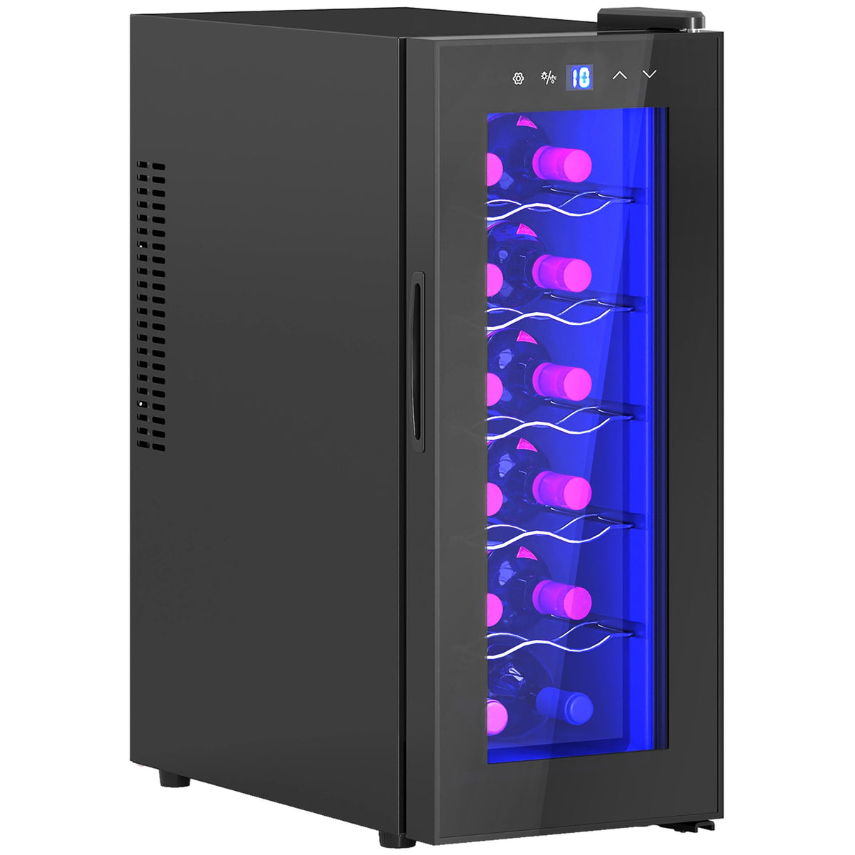 Wine Fridge 12 Bottles 30L 8-18℃ Double Thermoelectric Bottle Fridge with Glass Door, Drinks Fridge with LED Light, Small Wine Cabinet with Touch Screen Black