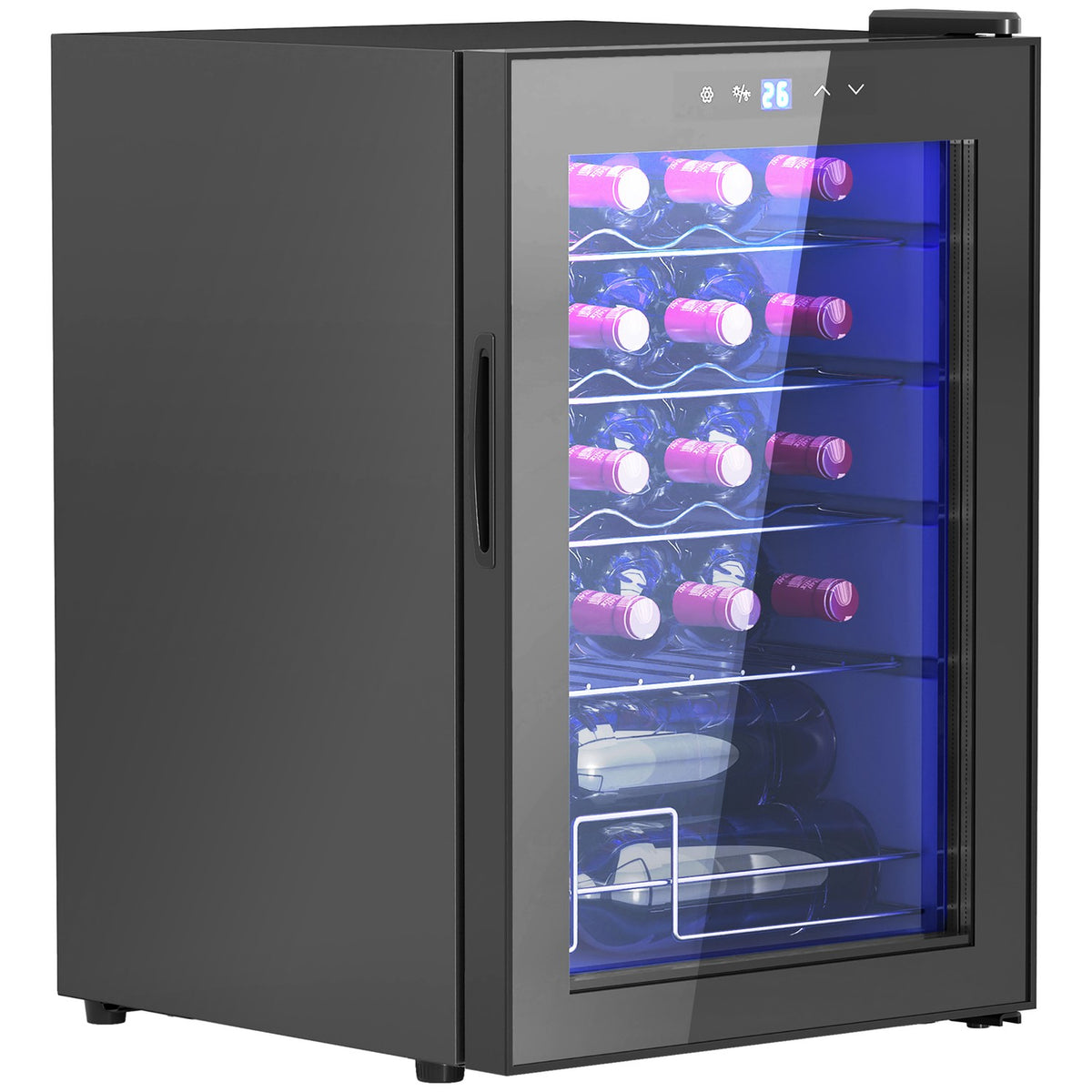 Wine Fridge 20 Bottles 53L 5-18℃ Compressor Drinks Fridge with Anti-UV Glass Door, Bottle Fridge with LED Light, Small Wine Cabinet with Touch Screen Black
