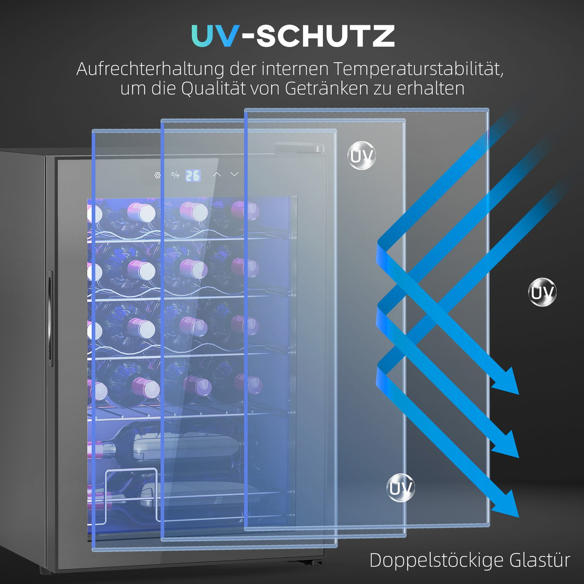 Wine Fridge 20 Bottles 53L 5-18℃ Compressor Drinks Fridge with Anti-UV Glass Door, Bottle Fridge with LED Light, Small Wine Cabinet with Touch Screen Black