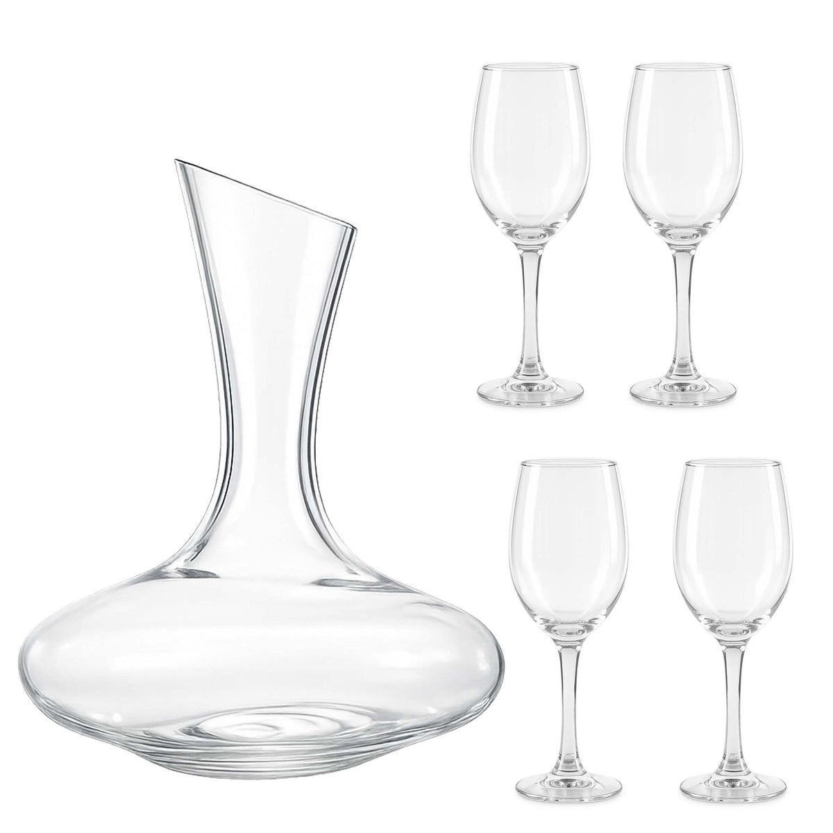 Wine Glass Set with Decanter, Clear Glass, 5-Piece