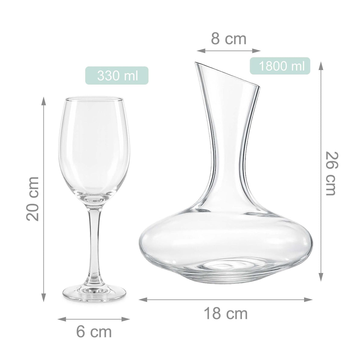 Wine Glass Set with Decanter, Clear Glass, 5-Piece