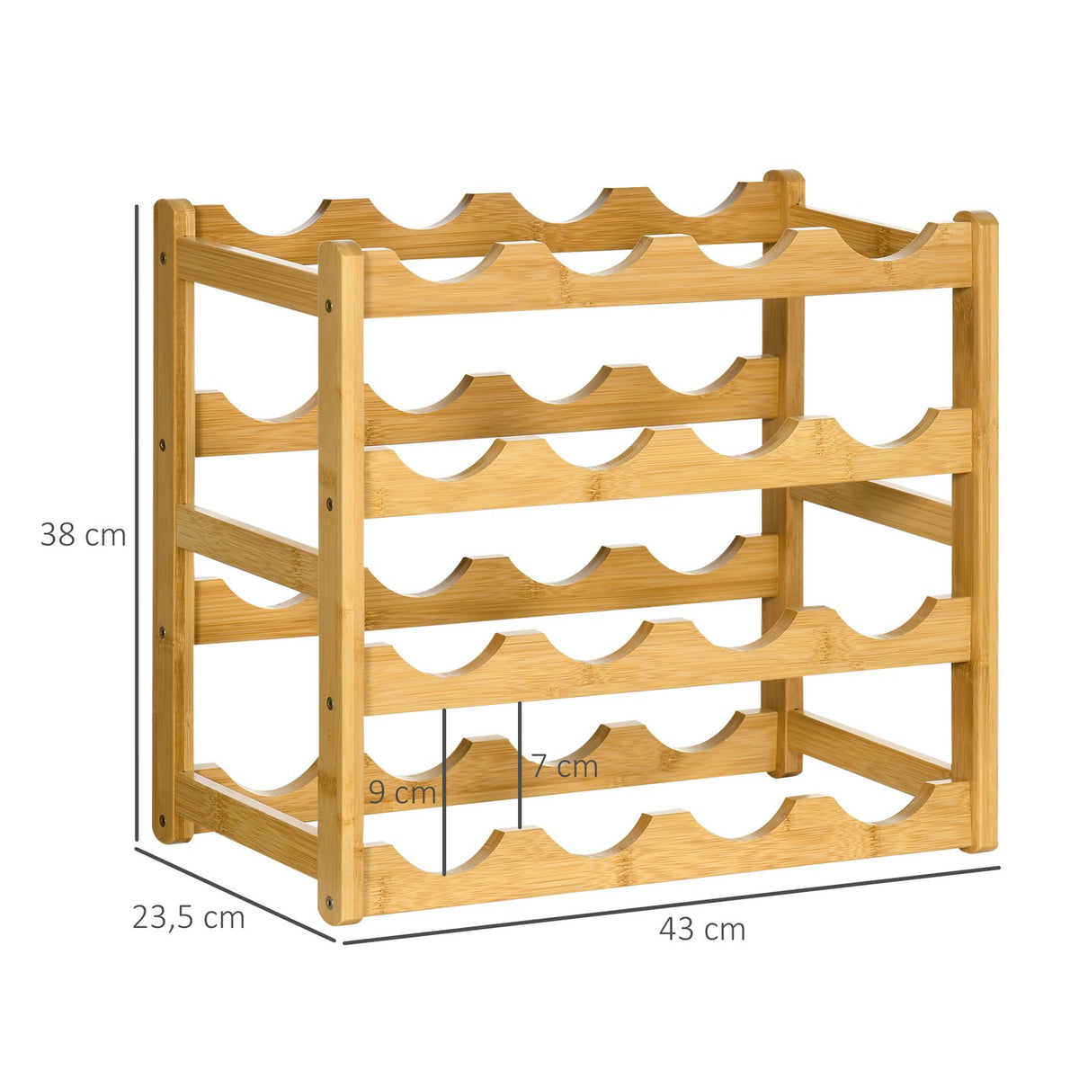 Wine Rack Bottle Stand Bamboo Natural Wood 16 Bottles 43X23.5X38Cm