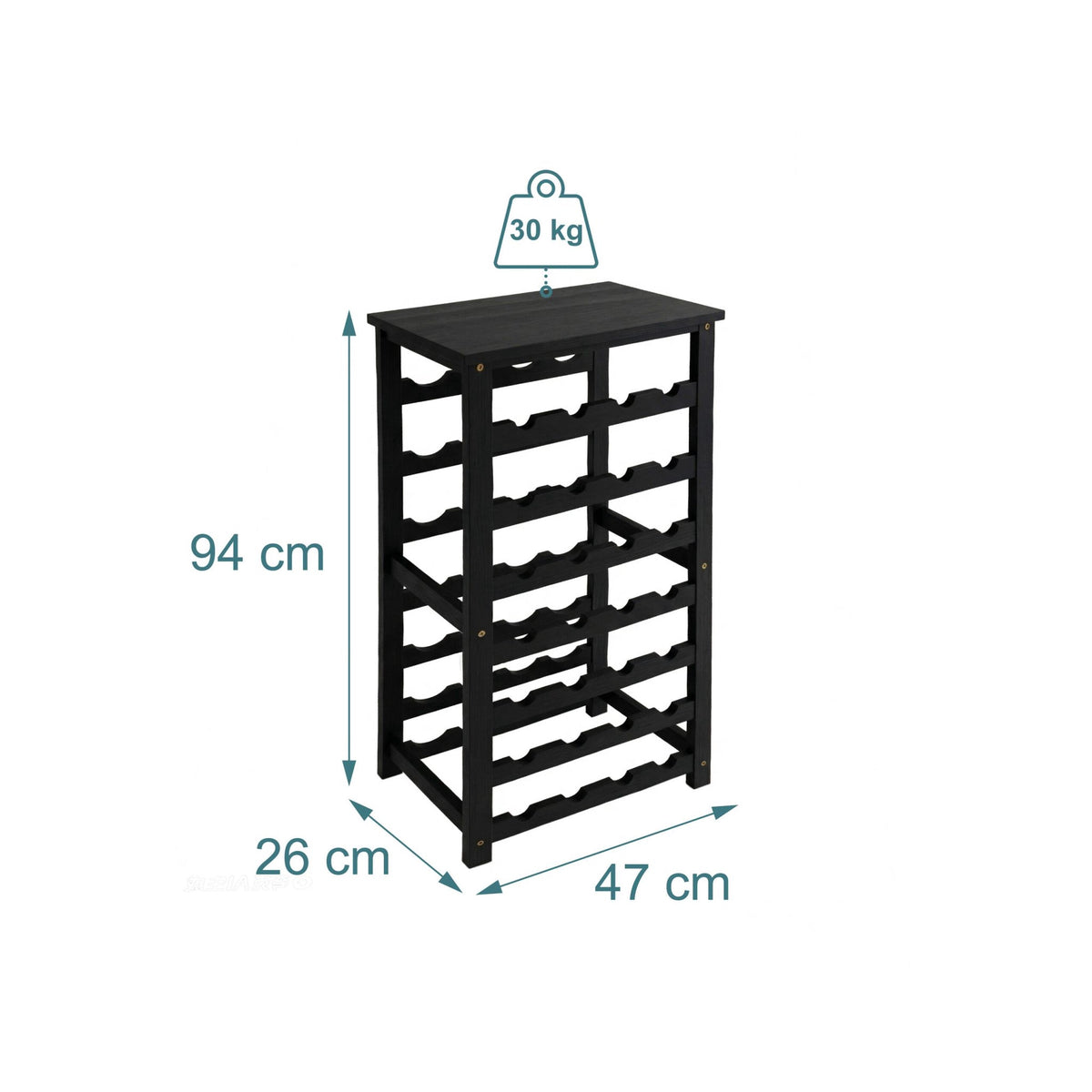 Wine Rack, Walnut Wood, Holds 28 Bottles, Horizontal Storage
