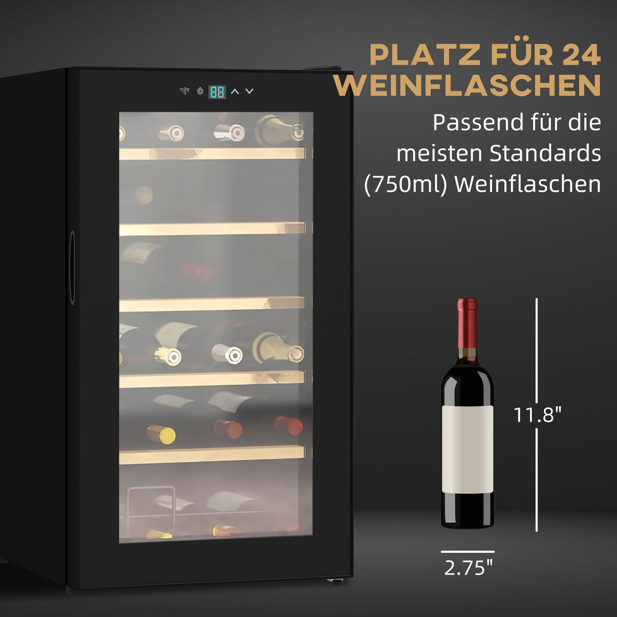 Wine Refrigerator, 65 L Beverage Refrigerator For 24 Bottles, Bottle Refrigerator, Wine Climate Cabinet With Interior Lighting, 5-20°C, Touch, Black